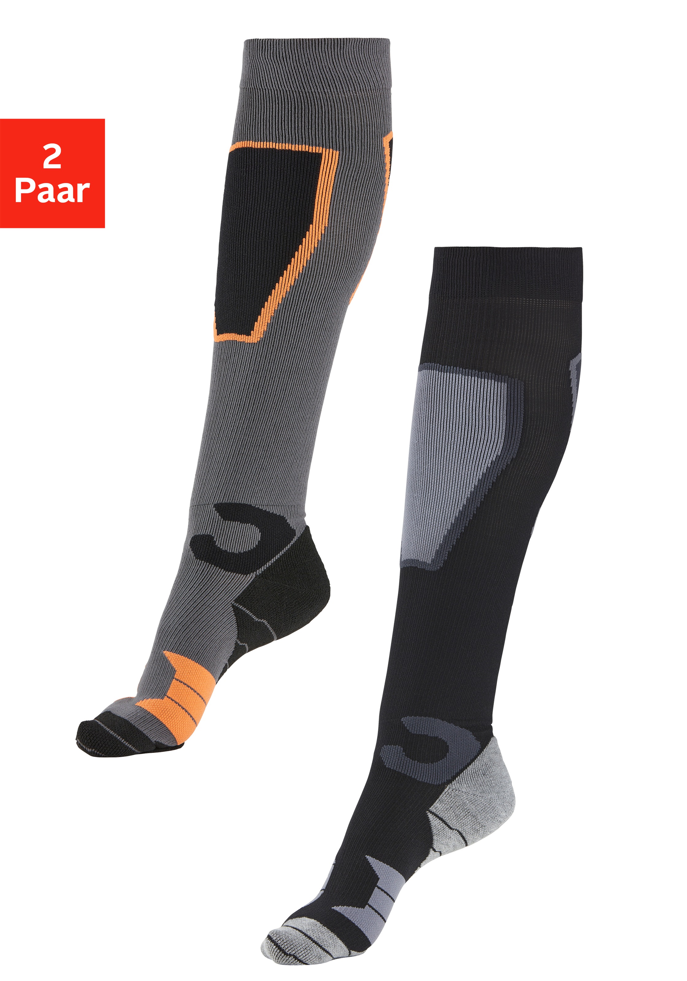 Bench. Skistrümpfe 2 Paar tlg. mit Funktionsplüsch in grau, Größe 39-42