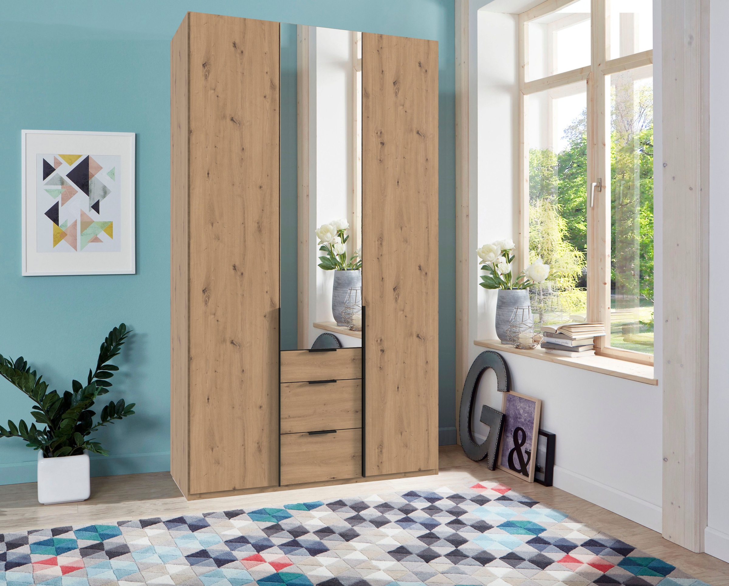 Wimex Drehtürenschrank »Mugano, 135 oder 180cm breit, 208 oder 236cm hoch, Made in Germany«, (mit langen Griffstangen aus Metall), wahlweise mit oder ohne Spiegel, mit Schubladen