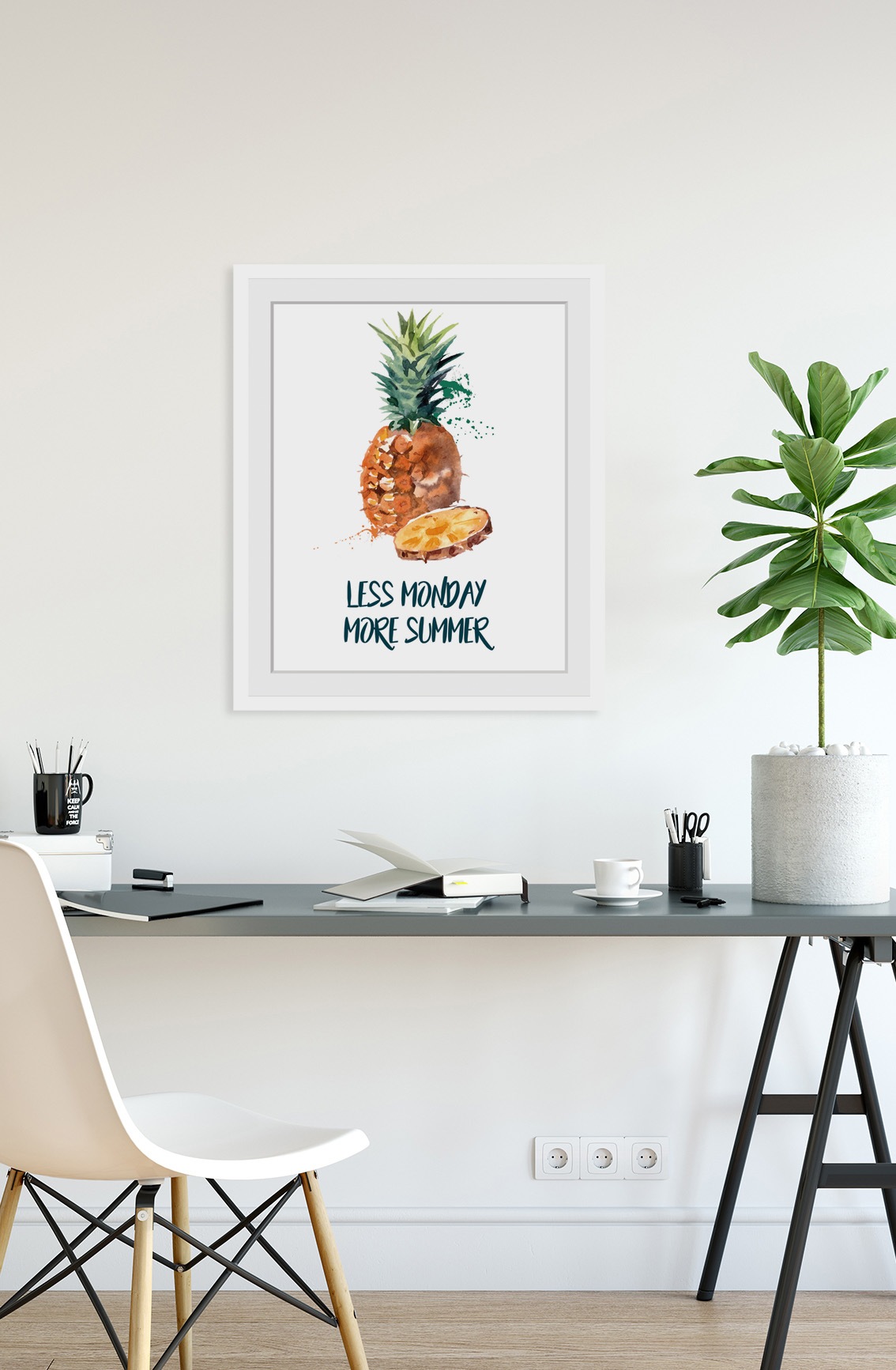 queence Bild »Montag«, Ananas-Schriftzug-Humor-Obst-Obst Bilder, HD Premium Poster-Druck inkl. Holzrahmen