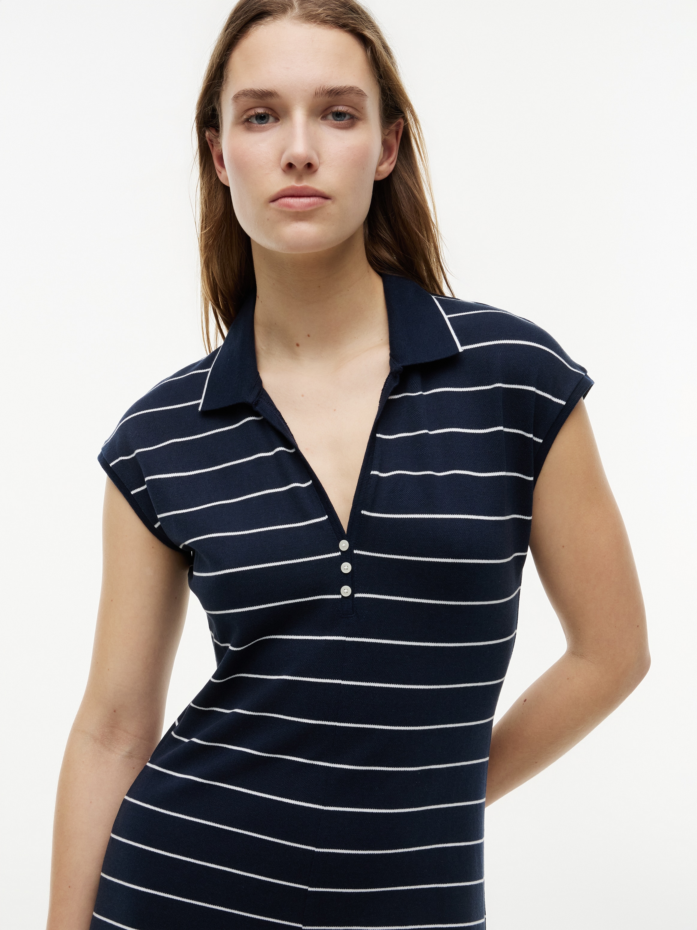 Tommy Hilfiger Polokleid »LYOCELL PQ HENLEY MIDI POLO DRS« Ohne Tasche Materialmix, Polokragen, mit Stretch