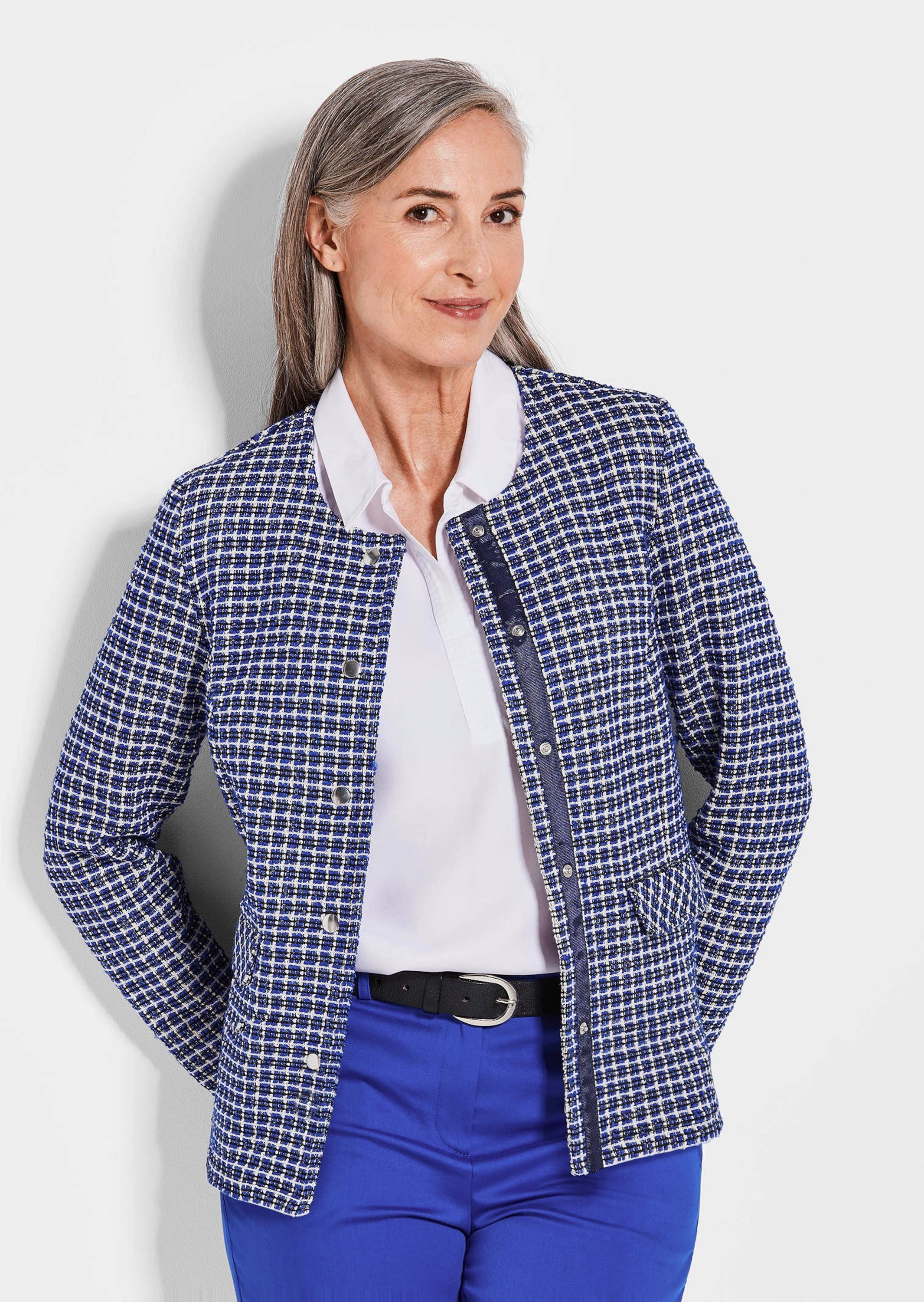 GOLDNER Jackenblazer »Kurzgröße Elegante Karo-Jacke mit Glanzeffekten«