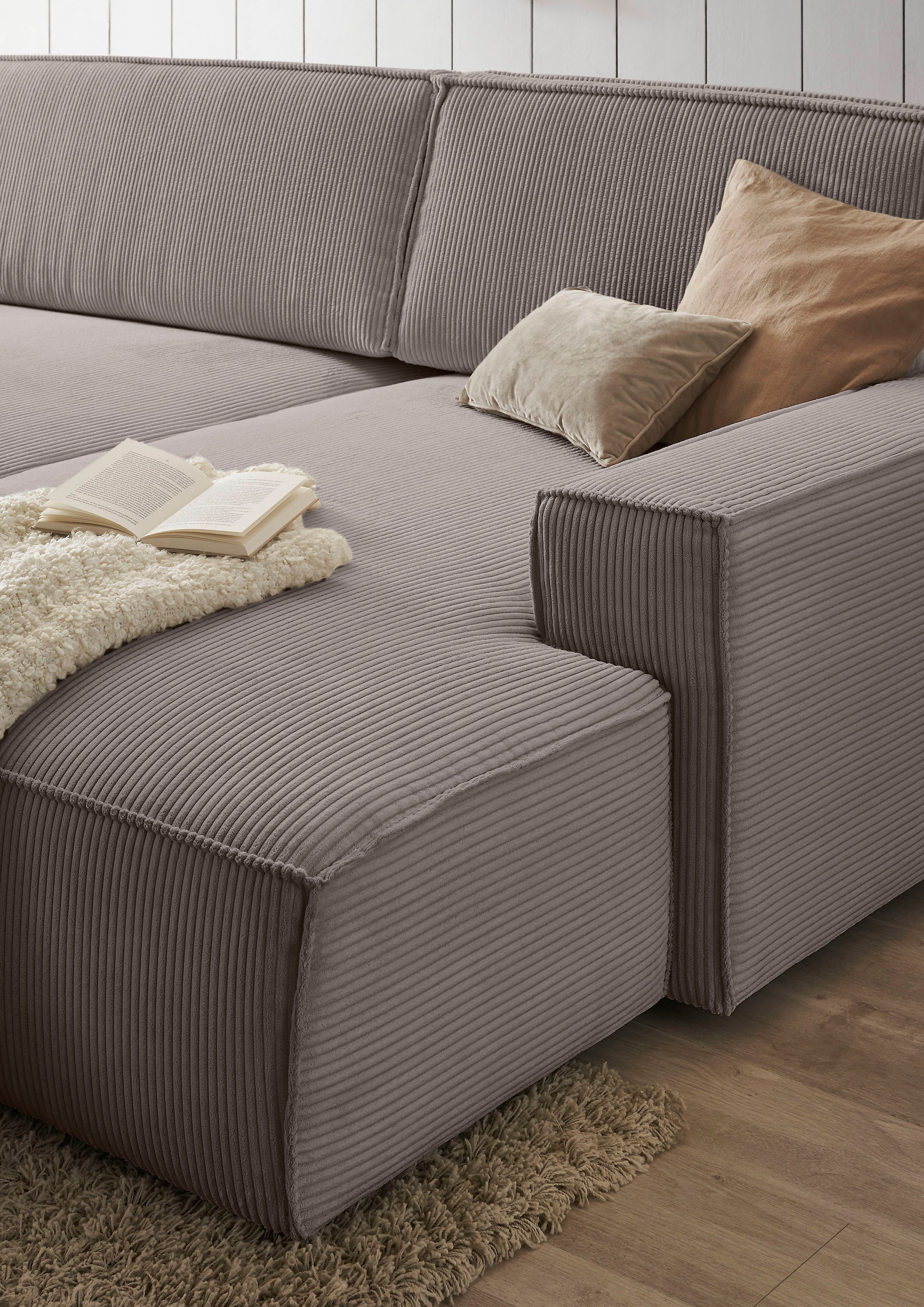 Home affaire Polsterecke »NEU: SHERWOOD XXL tief, L-Form mit Schlaffunktion, Big-Sofa mit Hocker«, (Set, 2 St.), stellbar zum Schlafsofa (Krokodilverbinder), Cord, Leinenoptik