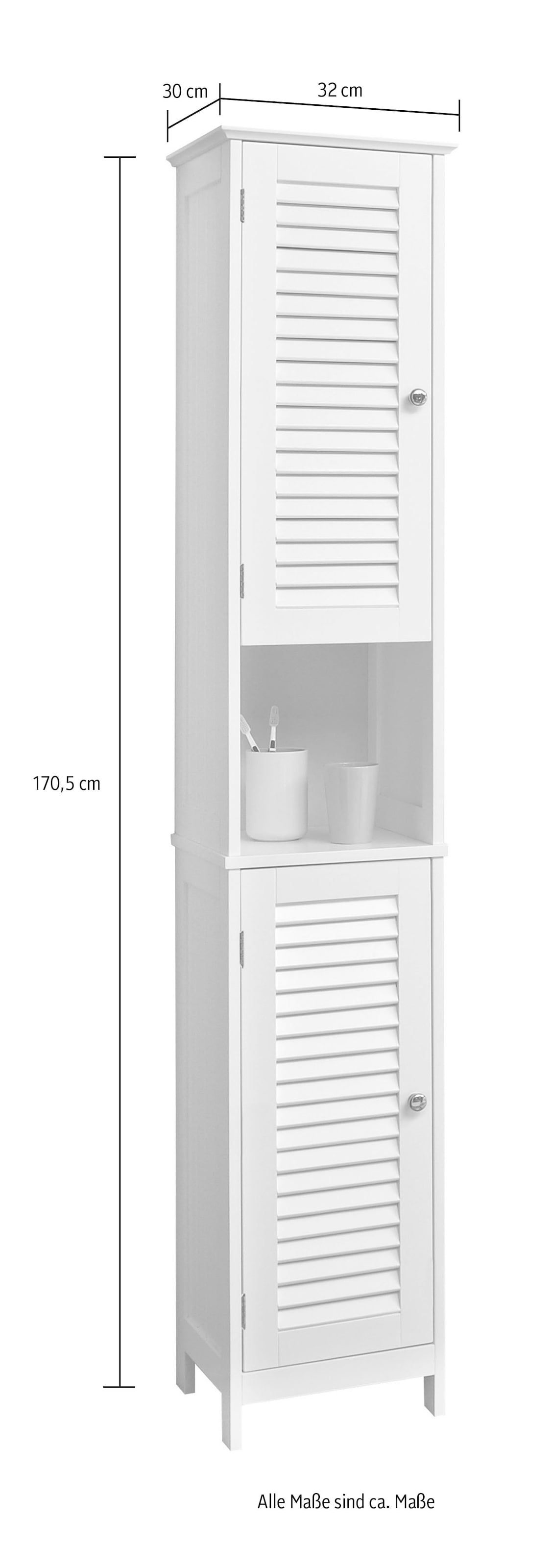 Saphir Badmöbel-Set »Quickset 928 3-teilig, Waschbeckenunterschrank mit Spiegel«, (3 St.), Hochschrank, 4 Türen, Nische, 3 Einlegeböden, Weiß Glanz, Bad-Set