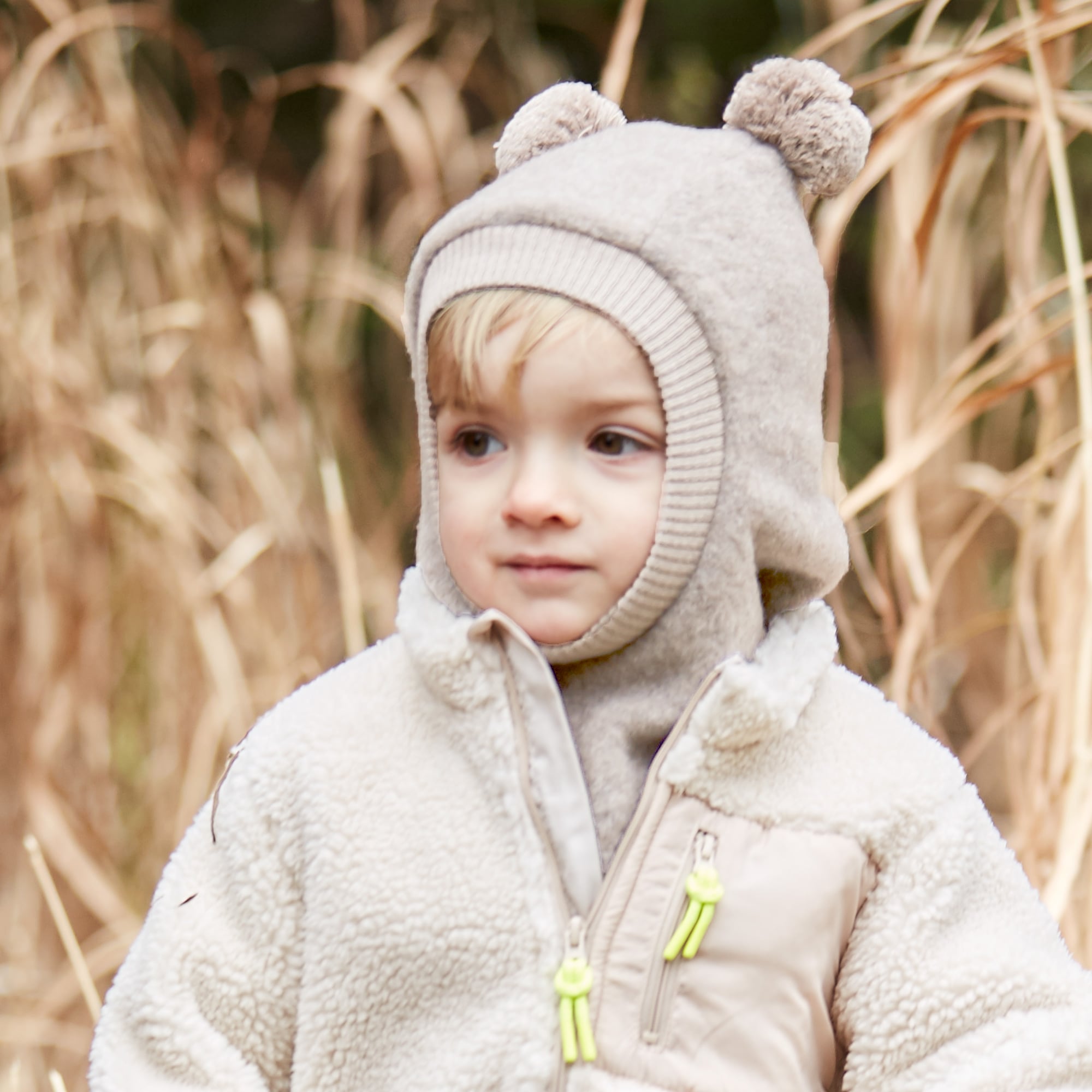 MAXIMO Schlupfmütze Wolle, gefüttert, mit zwei Bommeln, Rippstrickbünchen