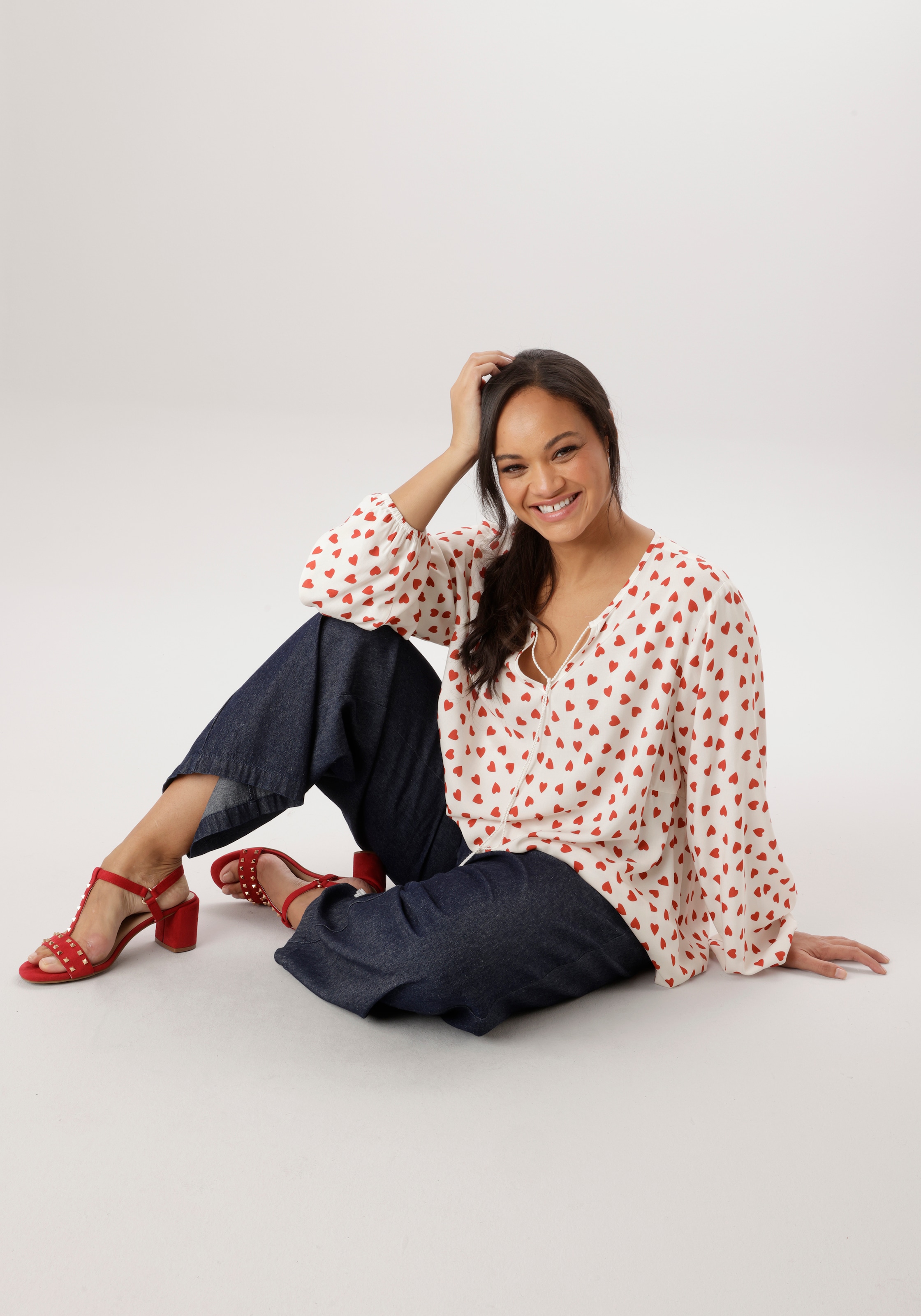 Aniston PLUS Schlupfbluse mir Herzen bedruckt - NEUE KOLLEKTION