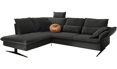 Ecksofa, (1 St.), incl. 2 Kopfstützen, mit klappbarer Armlehne, weiches Sitzgefühl,...