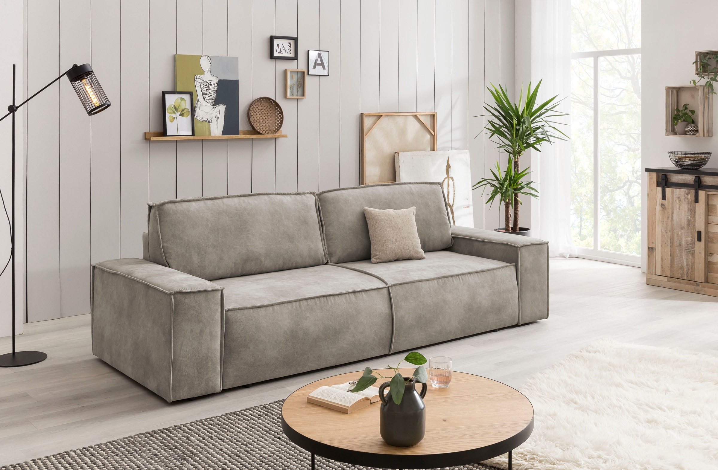 Home affaire 3-Sitzer »SHERWOOD Schlafsofa (257cm) Cord, Samtvelours, Vintage-Lederoptik«, Schlaffunktion mit Bettkasten (ca. 136/200cm)