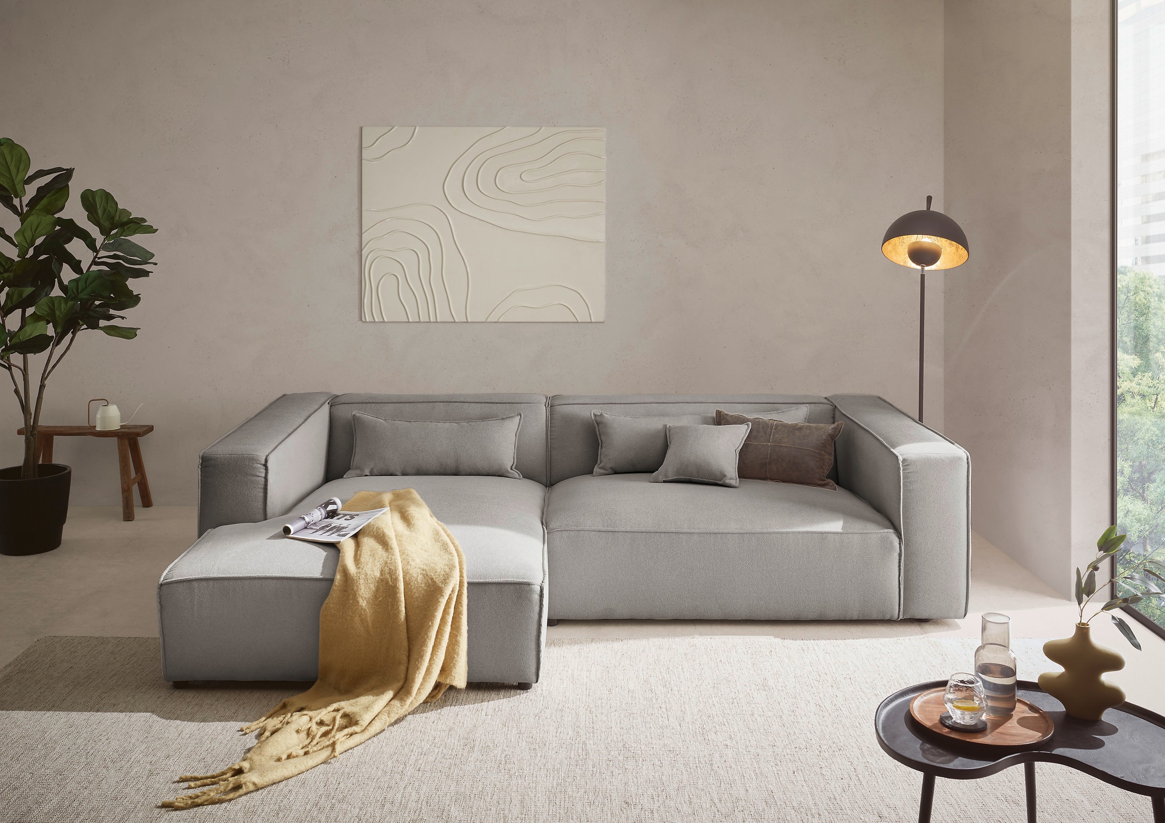 LeGer Home by Lena Gercke Ecksofa »PIARA XXL, Big-Sofa, Cord, Leinenoptik o. Strukturstoff, L-Form«, wahlweise Ottomane rechts/links, Kedernaht, extra tiefe Sitzfläche