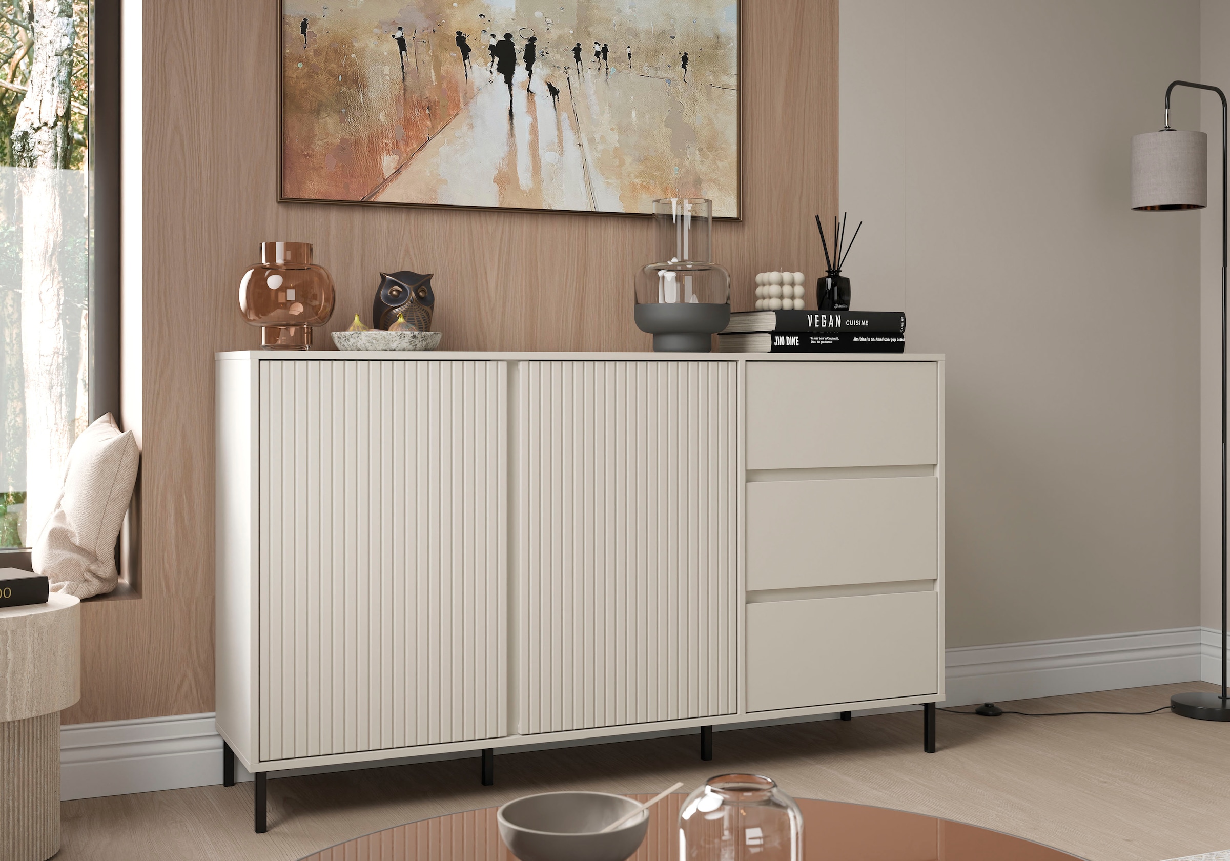 Home affaire Sideboard »AVENALE« Sideboard mit Metallfüßen, Breite 158 cm, Fronten geriffelt