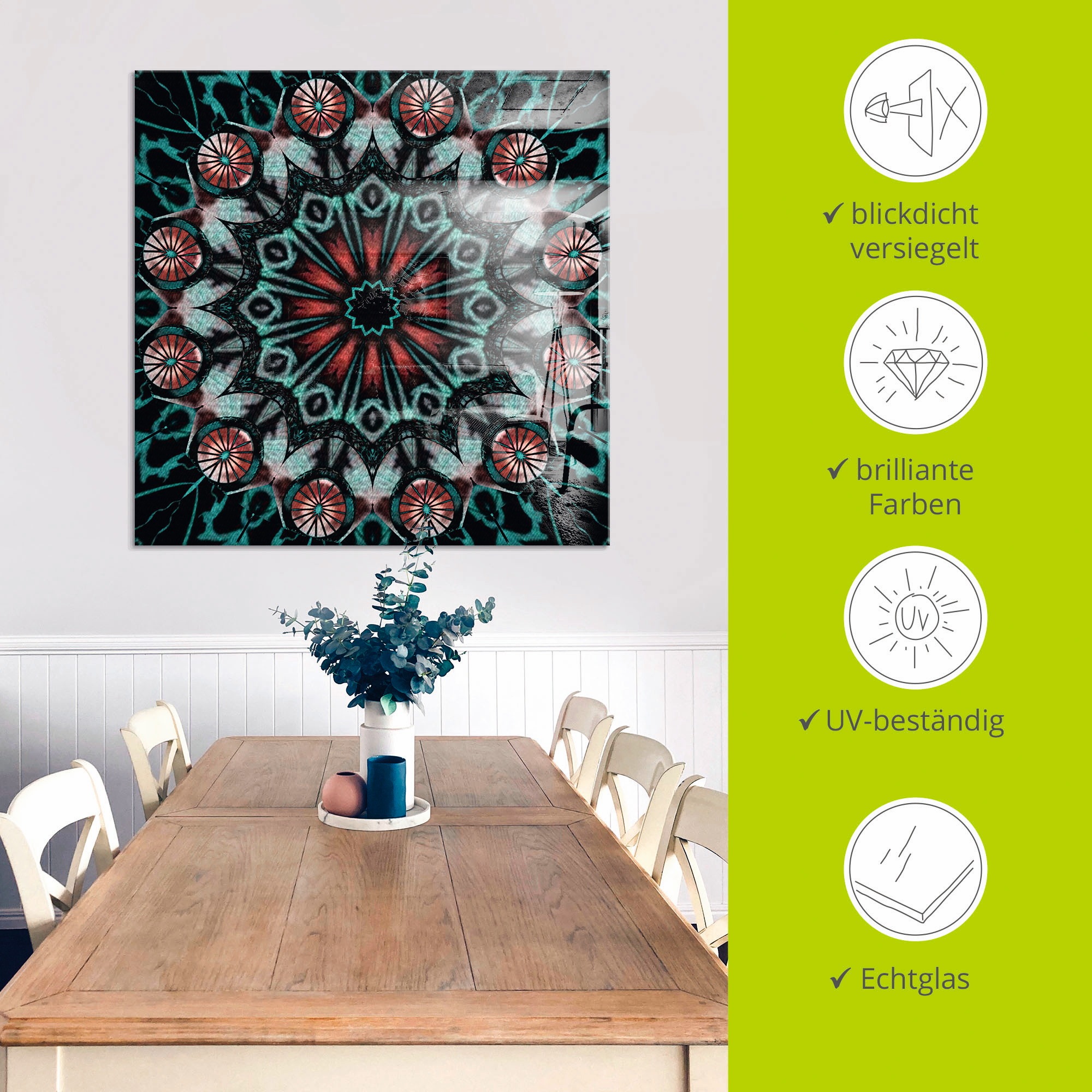 Artland Glasbild »Mandala Schutz des Kriegers«, Muster, (1 St.), in verschiedenen Größen