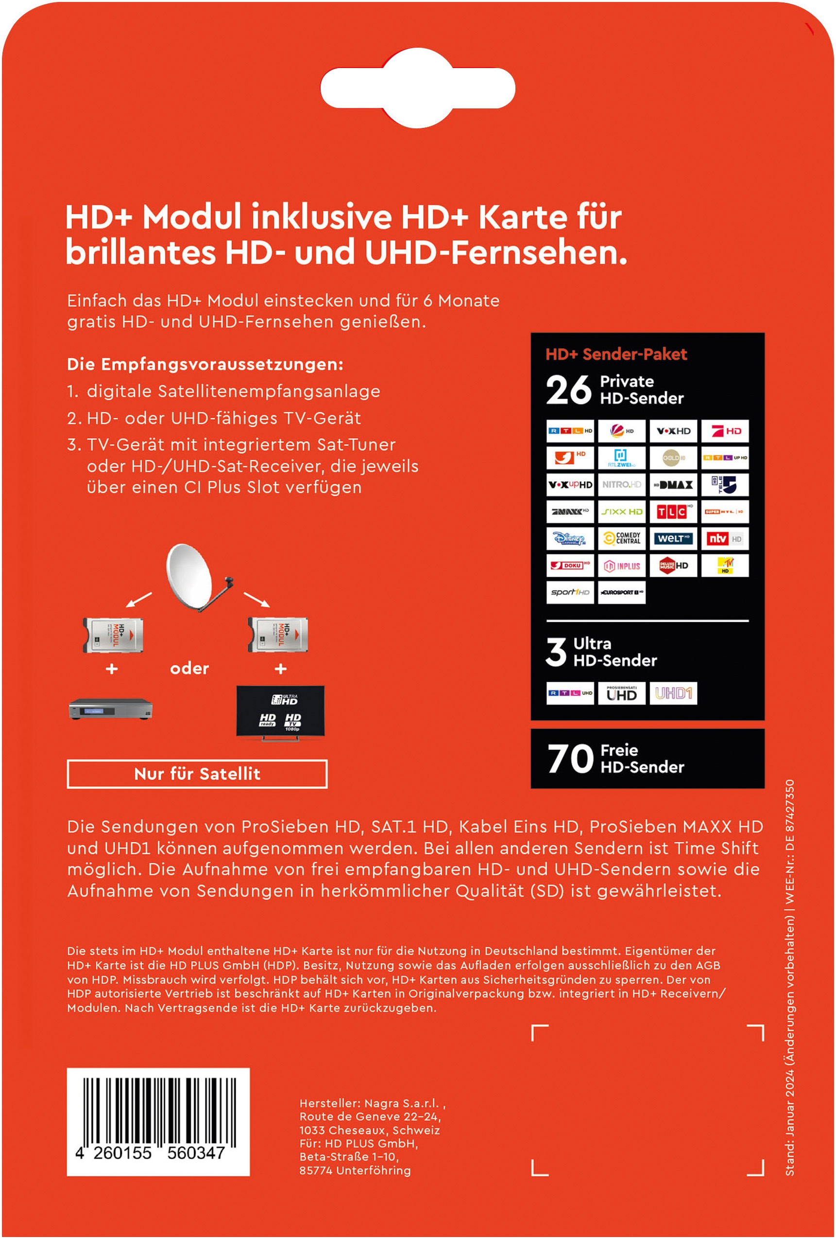HD Plus HD+-Modul »HD+ Modul inkl. HD+ Sender-Paket für 6 Monate Gratis«