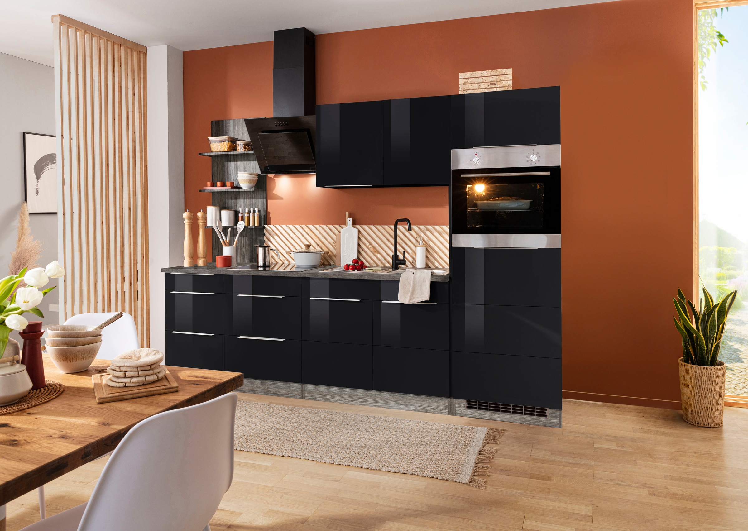 KOCHSTATION Küchenzeile »KS-Brindisi Breite 270 cm«, wahlweise mit E-Geräten und Induktion, mit MDF-Fronten und Regal
