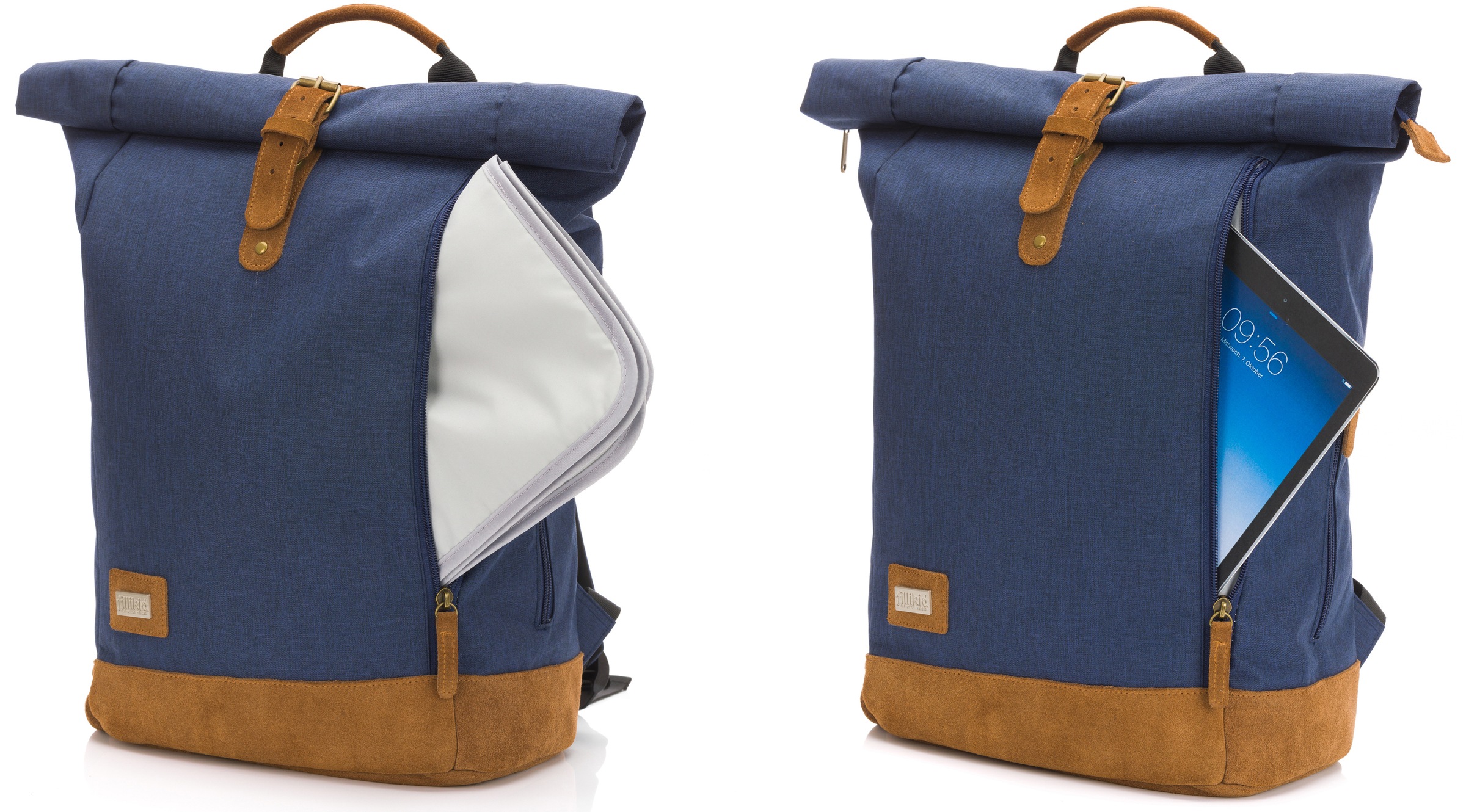 Fillikid Wickelrucksack »Berlin, navy melange«, Reflektoren, inkl. Wickelauflage