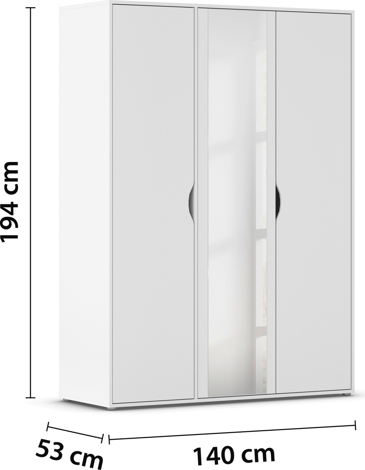 rauch Drehtürenschrank »Kleiderschrank Schrank Garderobe Wäscheschrank NARAI mit Spiegel«, (in 3 verschiedenen Ausstattungen BASIC/CLASSIC/PREMIUM), Griffausfräsungen für eine grifflose Optik TOPSELLER MADE IN GERMANY