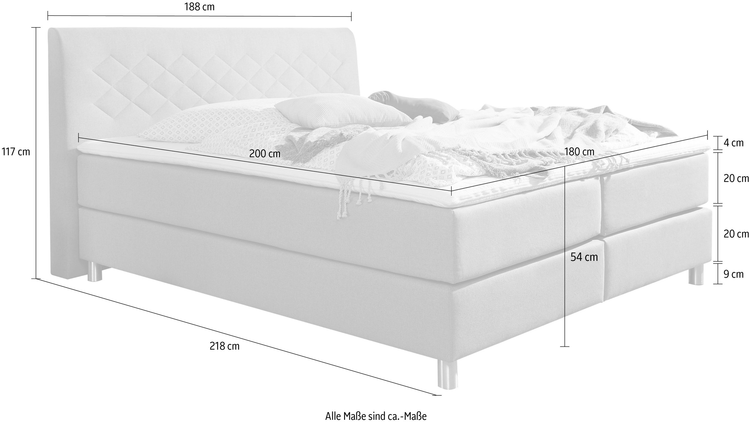 Home affaire Boxspringbett »Parla« incl. Topper, 4 Farben in 4 Breiten, 2 Härtegraden, 3 Matratzenarten