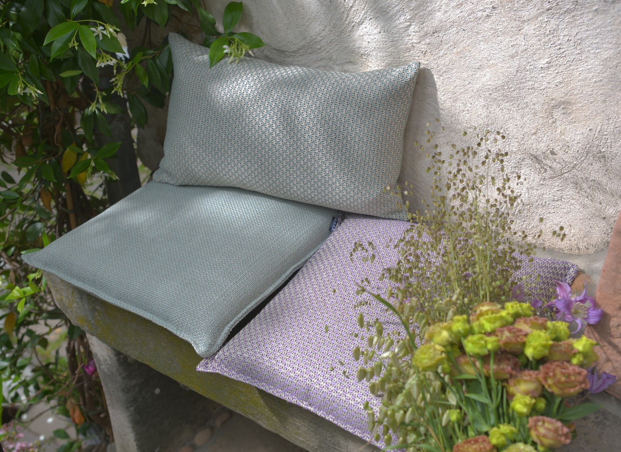 H.O.C.K. Sitzauflage »Linocea«, Outdoor Sitzkissen, 40x40x6cm, Stuhlkissen, salbei mint, gemustert