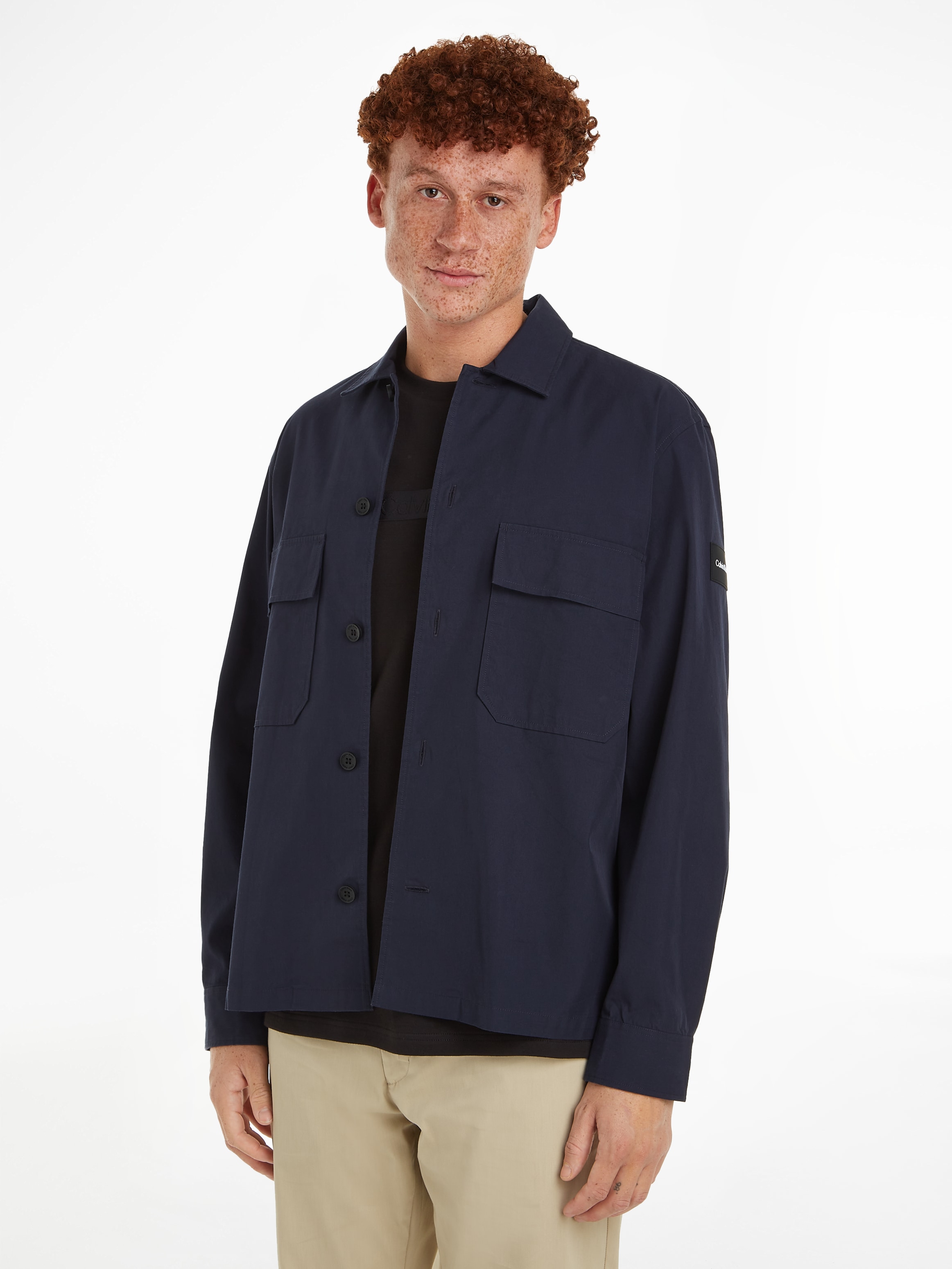 Calvin Klein Herren Langarmhemd »COTTON NYLON OVERSHIRT« mit aufgesetzten Brusttaschen in blau, Größe M
