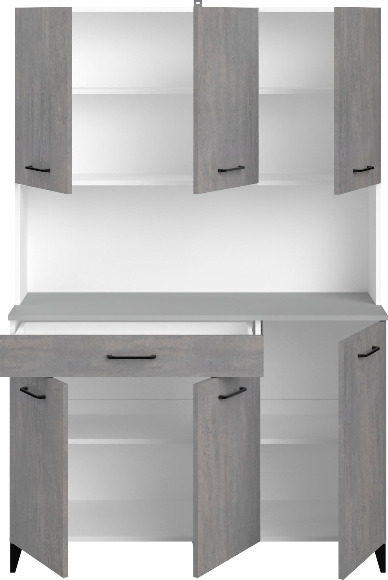 Parisot Mehrzweckschrank-Set »Parisot, Malice 6 - Buffet, Beistellschrank auf Rollen, Insel«, (3 St., 3-teilig, Buffet, Beistellschrank auf Rollen, Beistellschrank/Insel), Beistellschrank auf Rollen, Insel mit Sitzgelegenheit, Beton-Optik