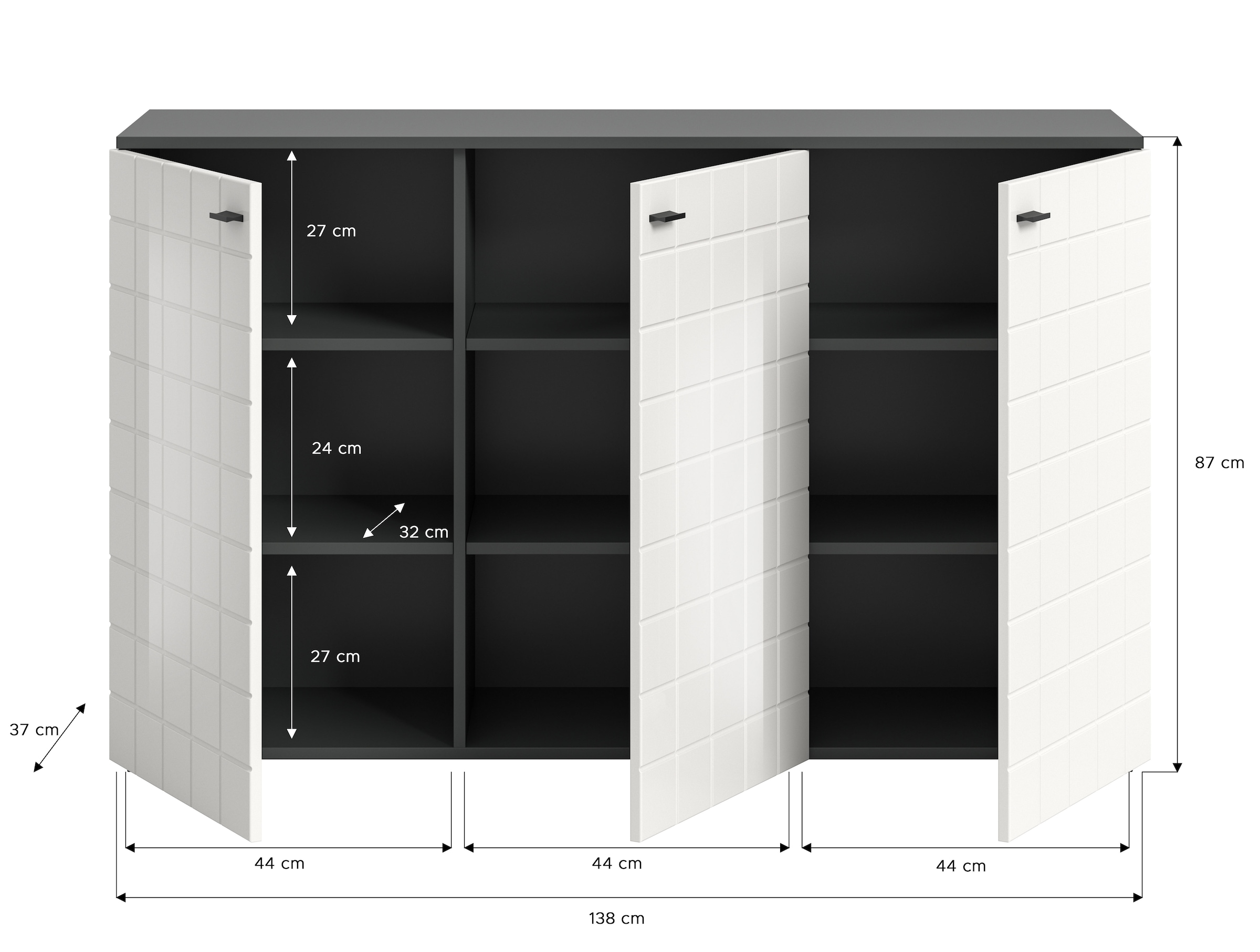 INOSIGN Sideboard »Gora, Breite 138 cm, gefräste Front in Waffeloptik hochglanz« Kommode, Schrank, Anrichte