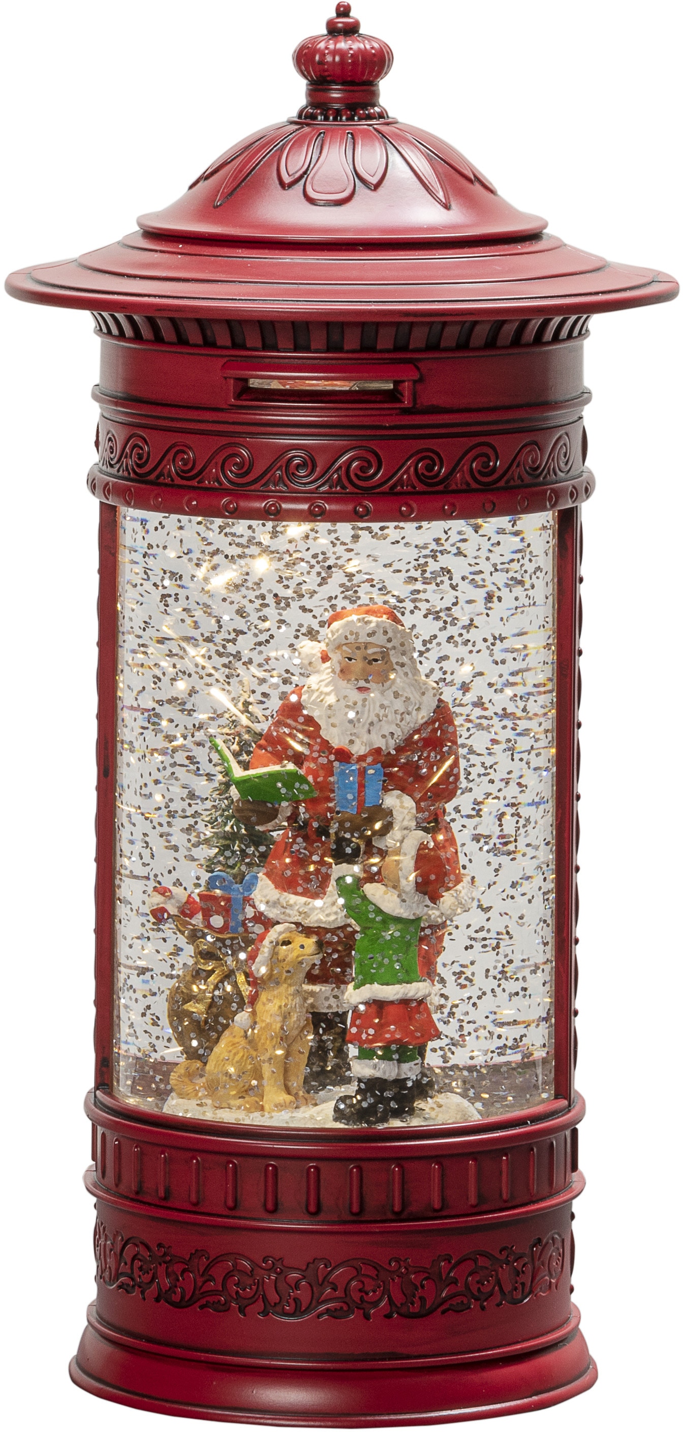 KONSTSMIDE LED Laterne »Weihnachtsdeko rot«, 1 flammig-flammig, LED Wasserlaterne, rot, Briefkasten, "Weihnachtsmann mit Kind + Hund"