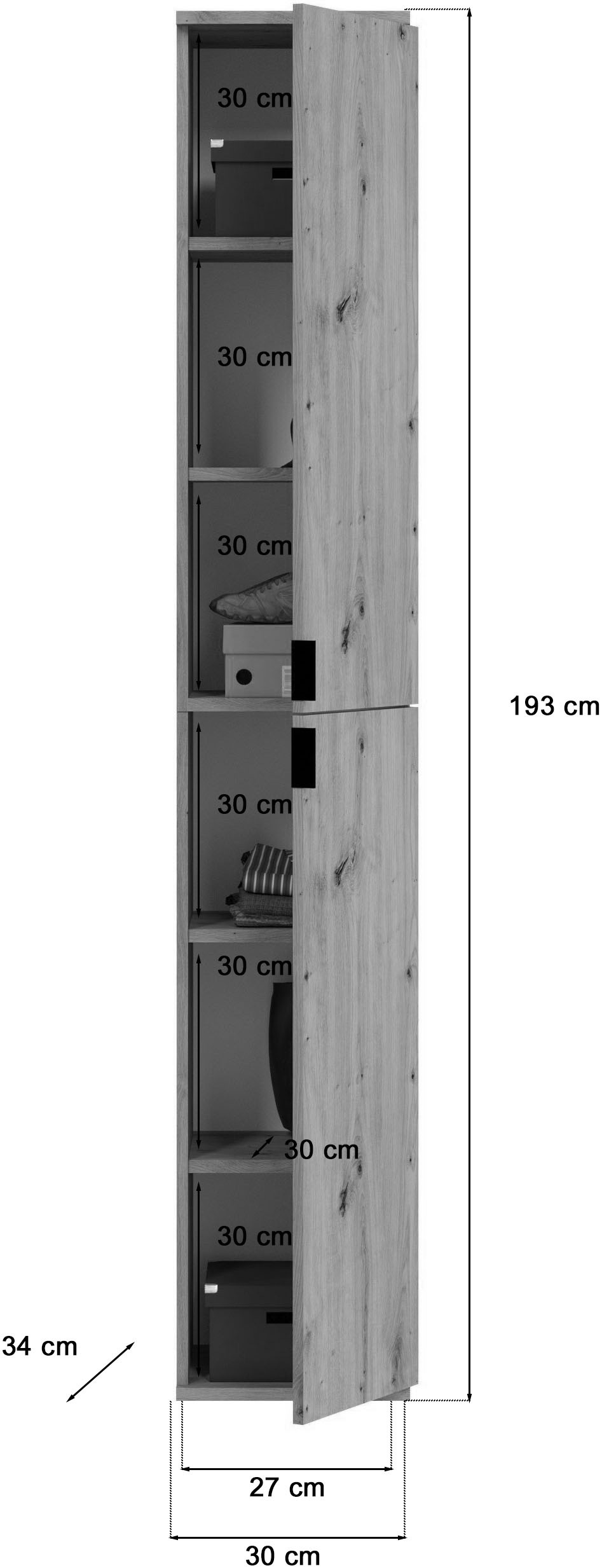 INOSIGN Garderobenschrank »Trondheim, Höhe 193 cm, 2 Türen, 6 Fächer, 4 Einlegeböden«, 1 Kostruktionsboden, Türanschlag wechselbar, Garderobenschrank,Schrank