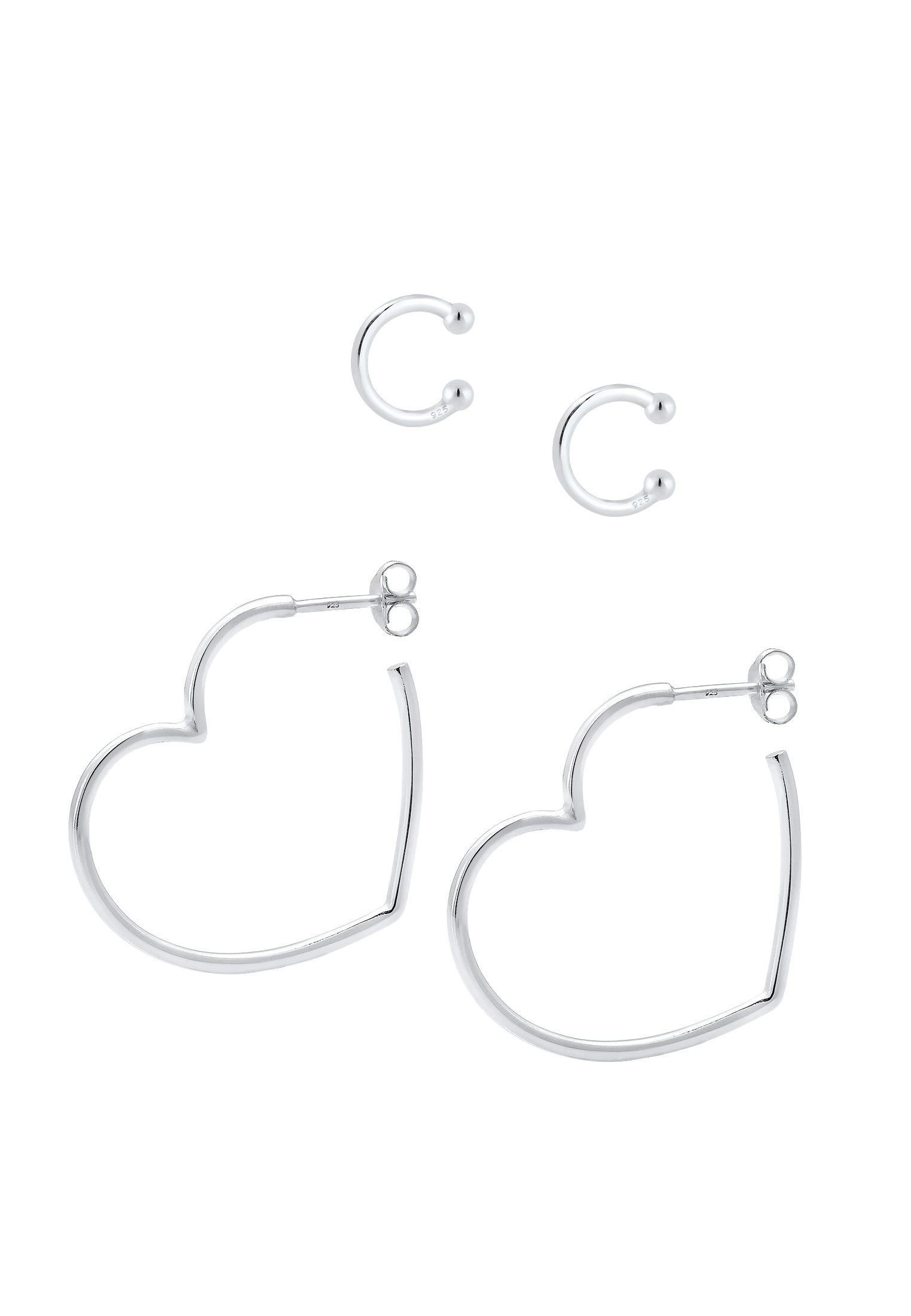 Elli Ohrstecker-Set »Ohrringe Creolen Earcuff Herz Liebe (2 tlg) 925 Silber«
