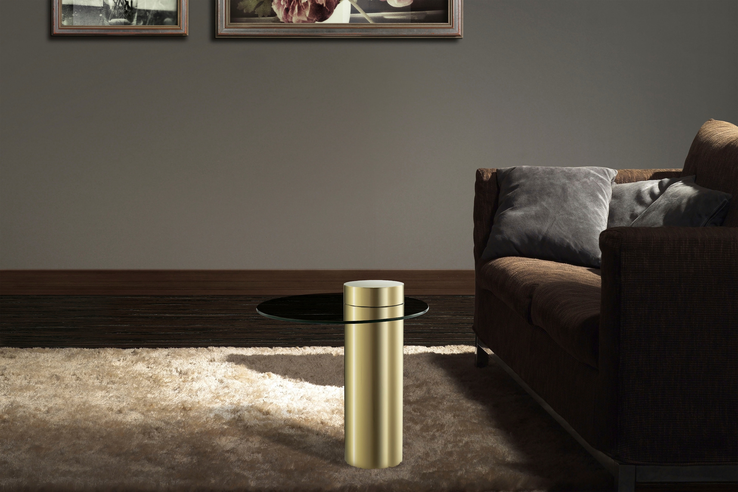 Kayoom Beistelltisch »Ontario 125, Runde Glasplatte aus Sicherheitsglas, 100% Edelstahl«, (1 St.), Minimalistisches Design, Säulengestell, pflegeleicht