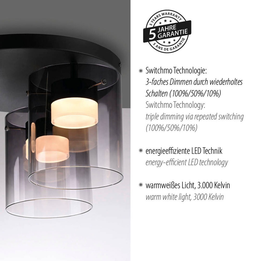JUST LIGHT LED Deckenleuchte »ELIO« LED-Board 1 Stk. Warmweiß 3-Stufen Dimmer, Switchmo