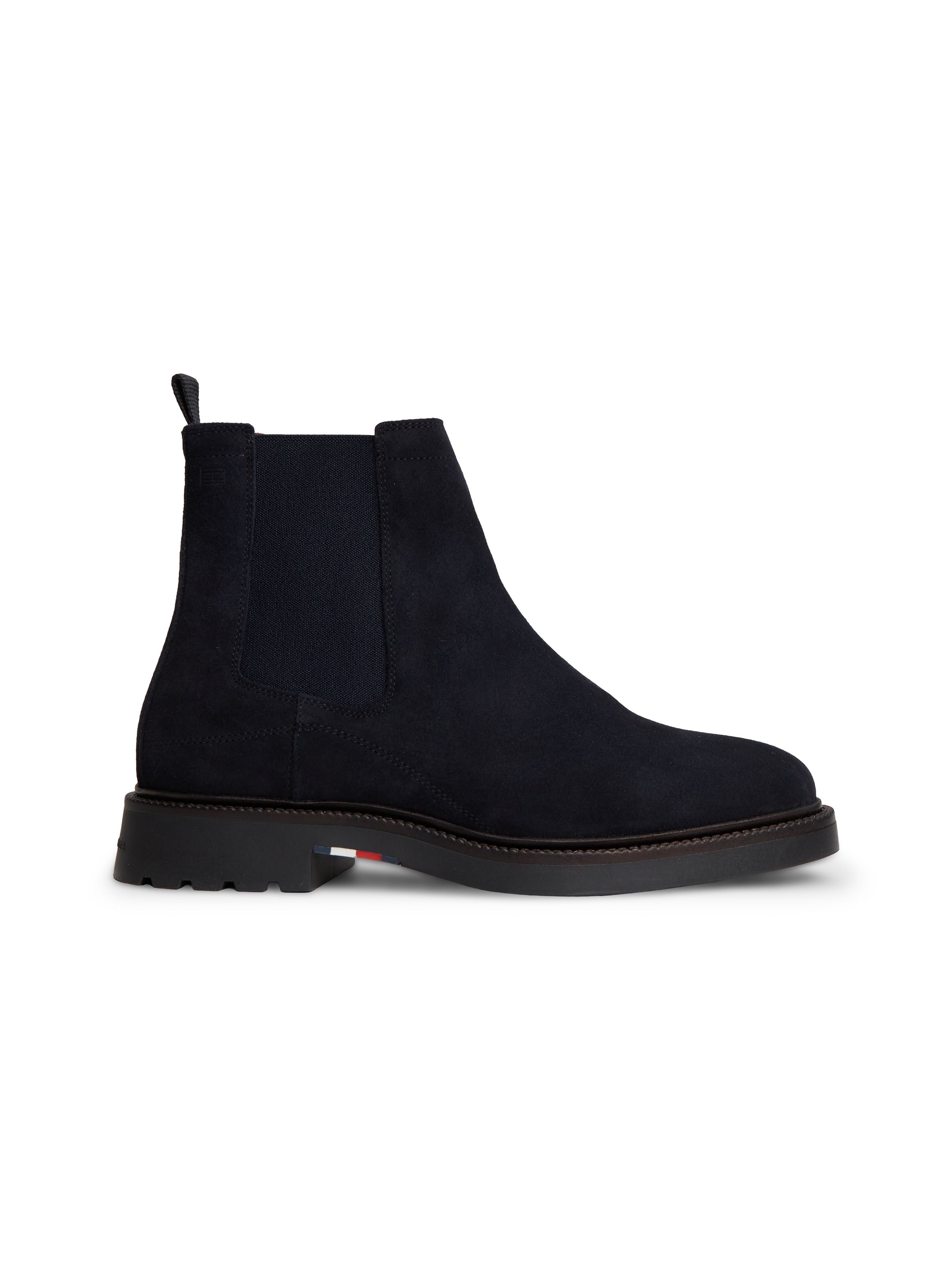 Tommy Hilfiger Chelseaboots »CORPORATE CASUAL SUEDE CHELSEA«  Blockabsatz, Stiefelette mit praktischer Anziehlasche, schmale Form