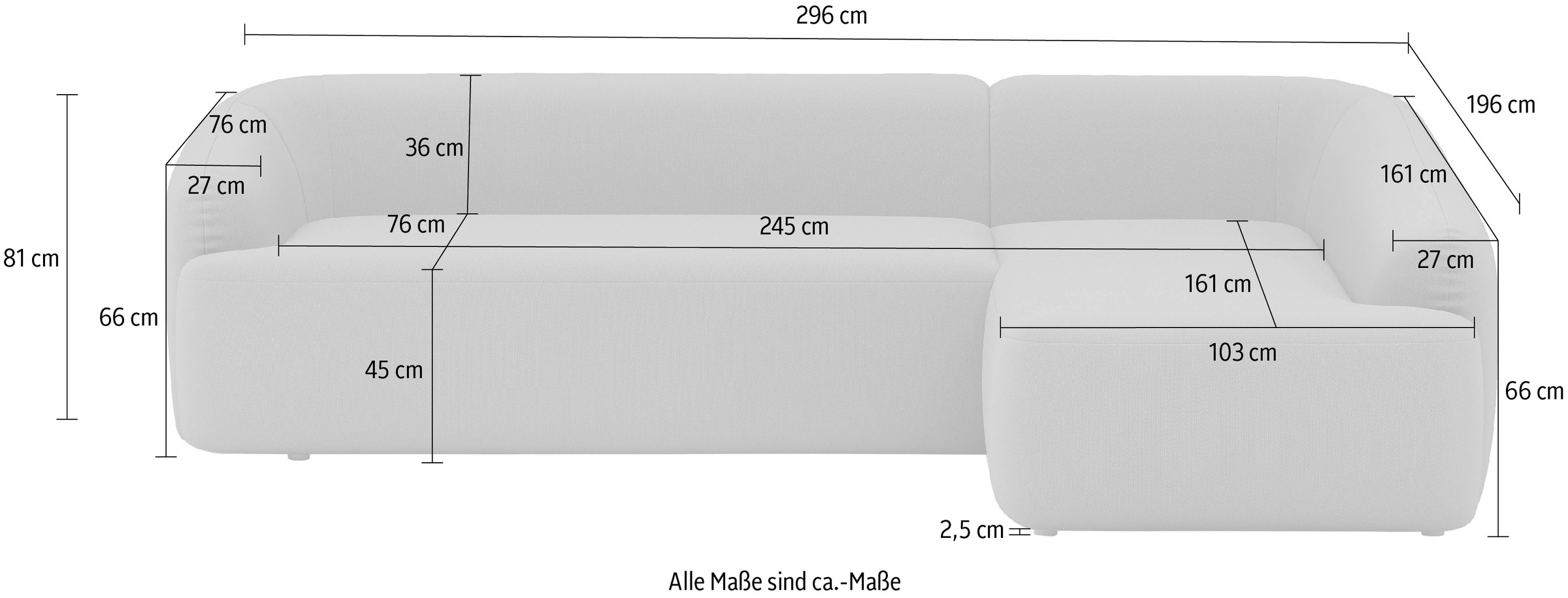 Home affaire Ecksofa »Nergal, organisches Design, Breite 296cm, L-Form« Modernes Design, schlichte Optik, stilvoller Blickfang im Wohnzimmer