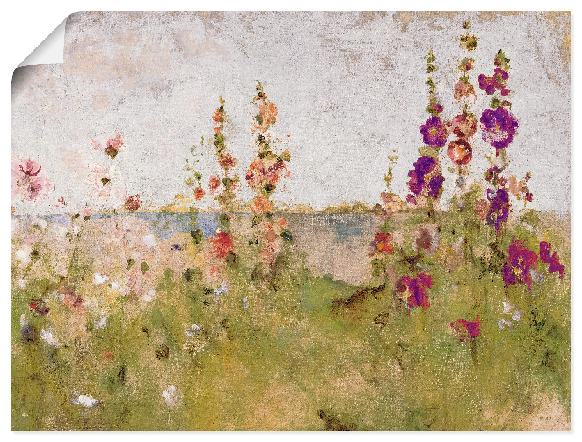 Artland Wandbild »Stockrosen am Meer«, Blumen, (1 St.), in vielen Größen & Produktarten -Leinwandbild, Poster, Wandaufkleber / Wandtattoo auch für Badezimmer geeignet