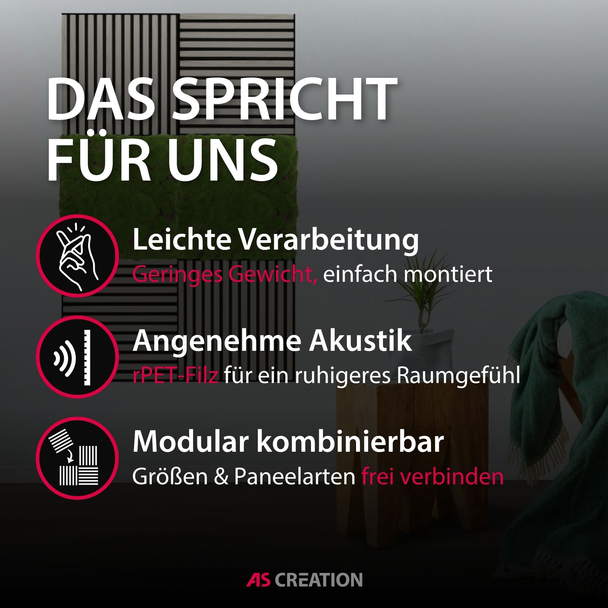 Architects Paper Schallschutzpaneel »A.S. Création Modular Wall Akustikpaneel Holzlamellen Eiche« 1 tlg. Echtholzfurnier auf rPET-Filz mit Schallabsorptionsklasse E
