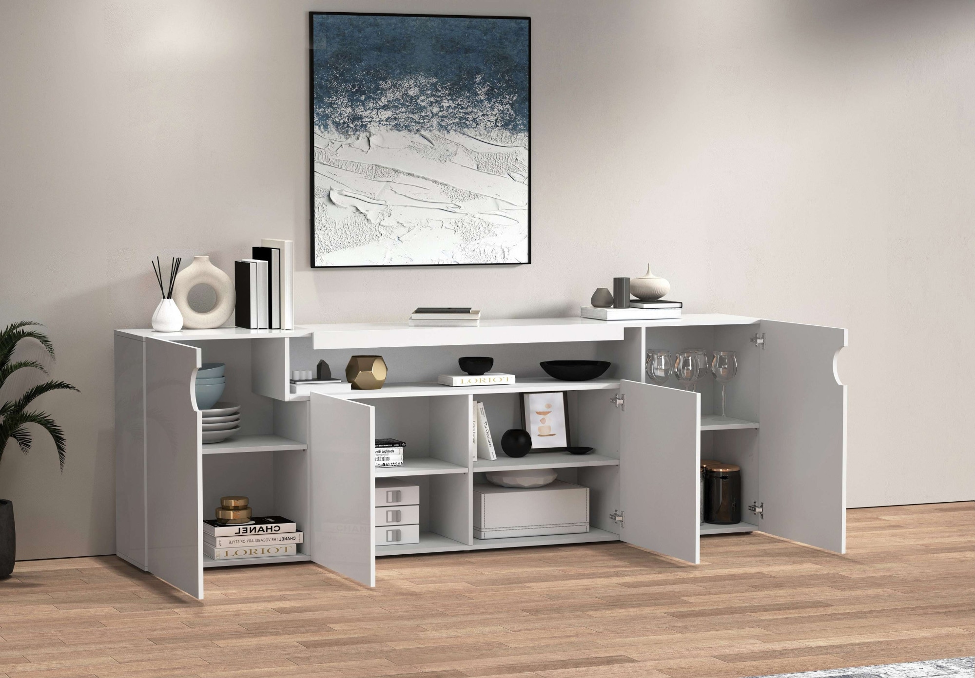 OTTO home Sideboard »Sideboard REAL, Kommode, Schrank, Kredenz« 1 Stk. tlg. Mit 4 Türen, davon 2 abgerundet, die ein ovales offenes Fach bilden