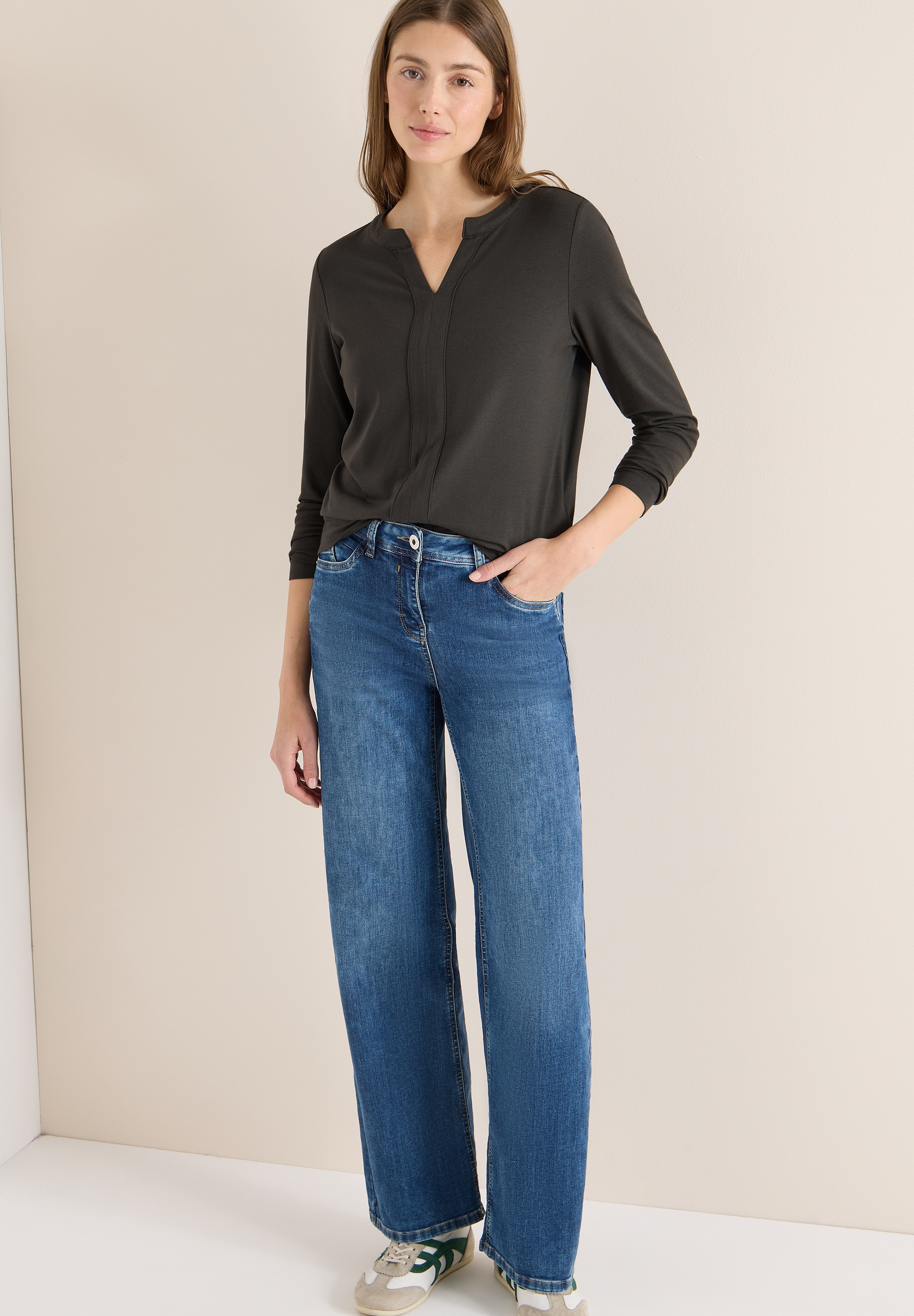 Cecil Blusenshirt feines Frontdetail, Splitneck, mit Elasthananteil