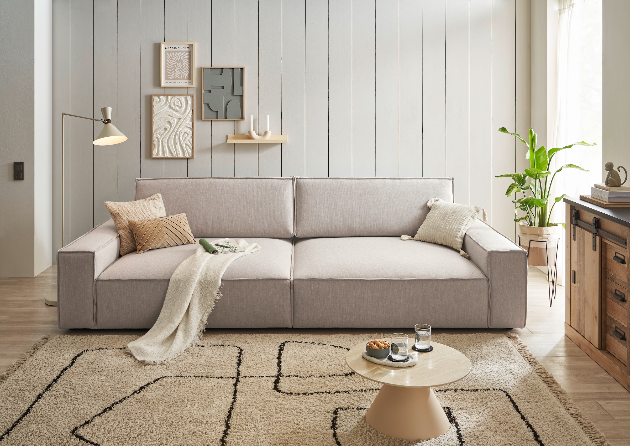 Home affaire Big-Sofa »NEU: SHERWOOD XXL, Big-Sofa (316cm), extra tiefe Sitzfläche 95 cm«, bequemer Sitzkomfort, Cord u. Leinenoptik, Kedernaht