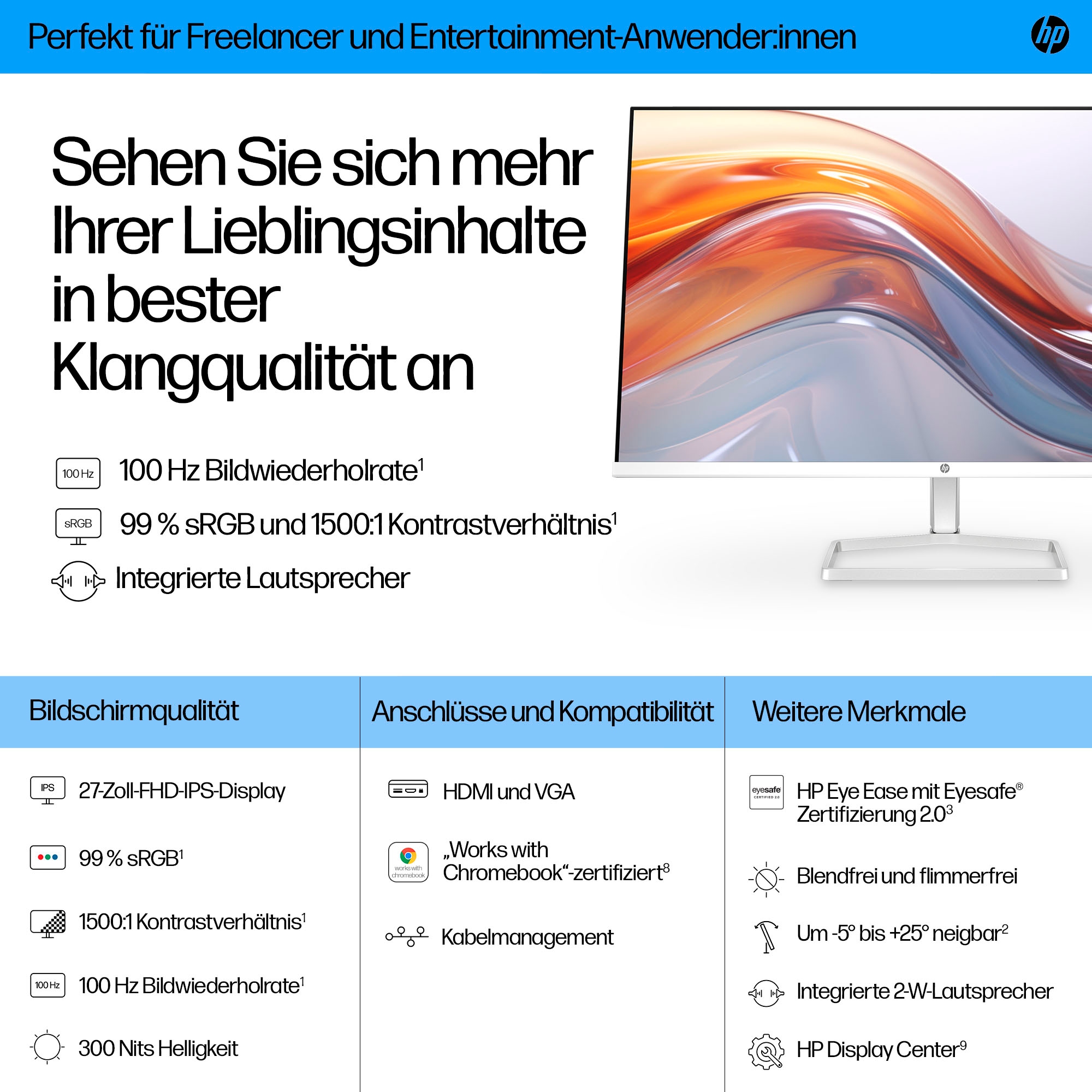 HP LED-Monitor »527sa (HSD-0175-K)«, 69 cm/27 Zoll, 1920 x 1080 px, Full HD, 5 ms Reaktionszeit, 100 Hz