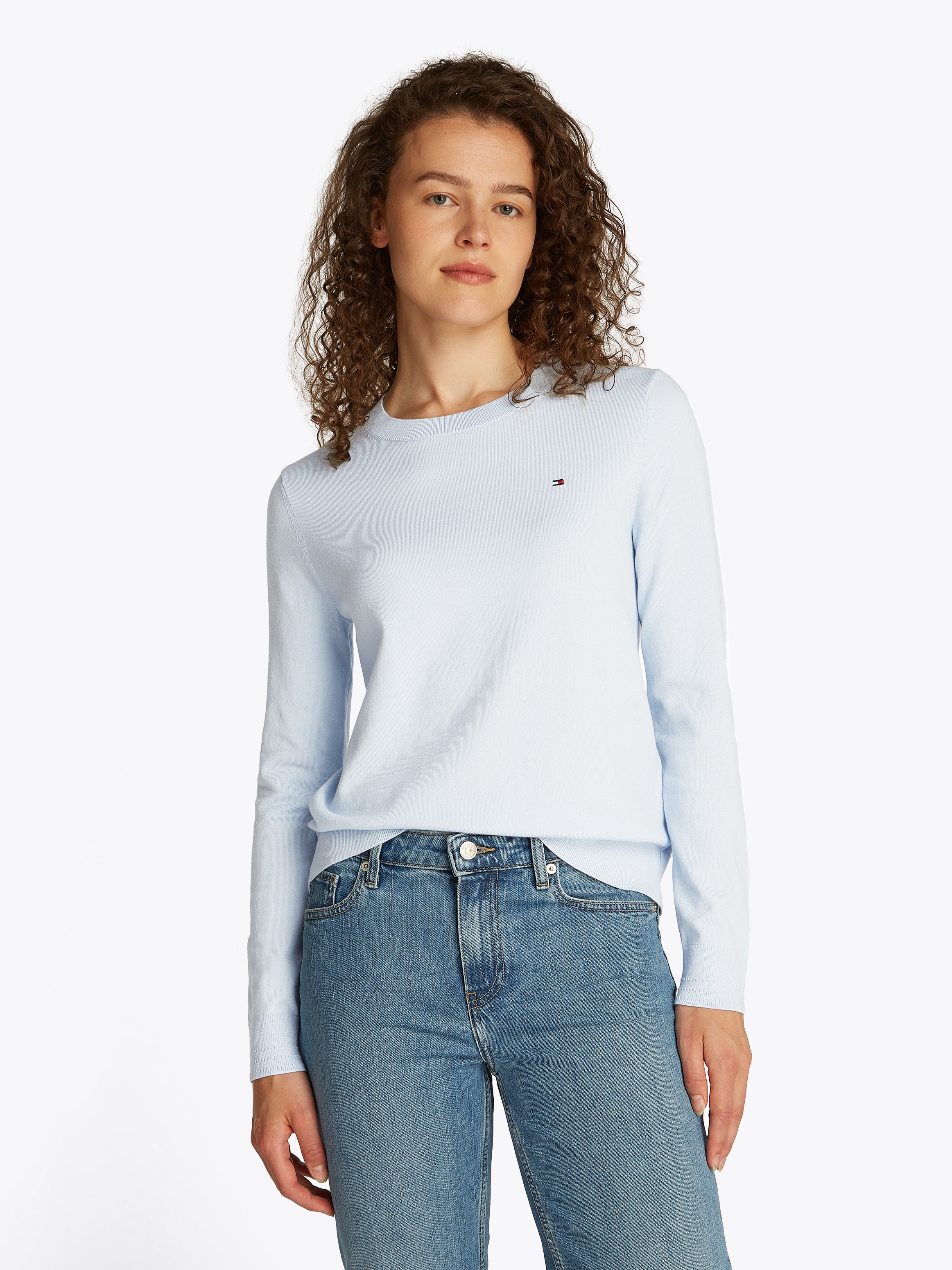 Tommy Hilfiger Rundhalspullover »CO JERSEY STITCH LS C-NK SWT«, mit Logostickerei
