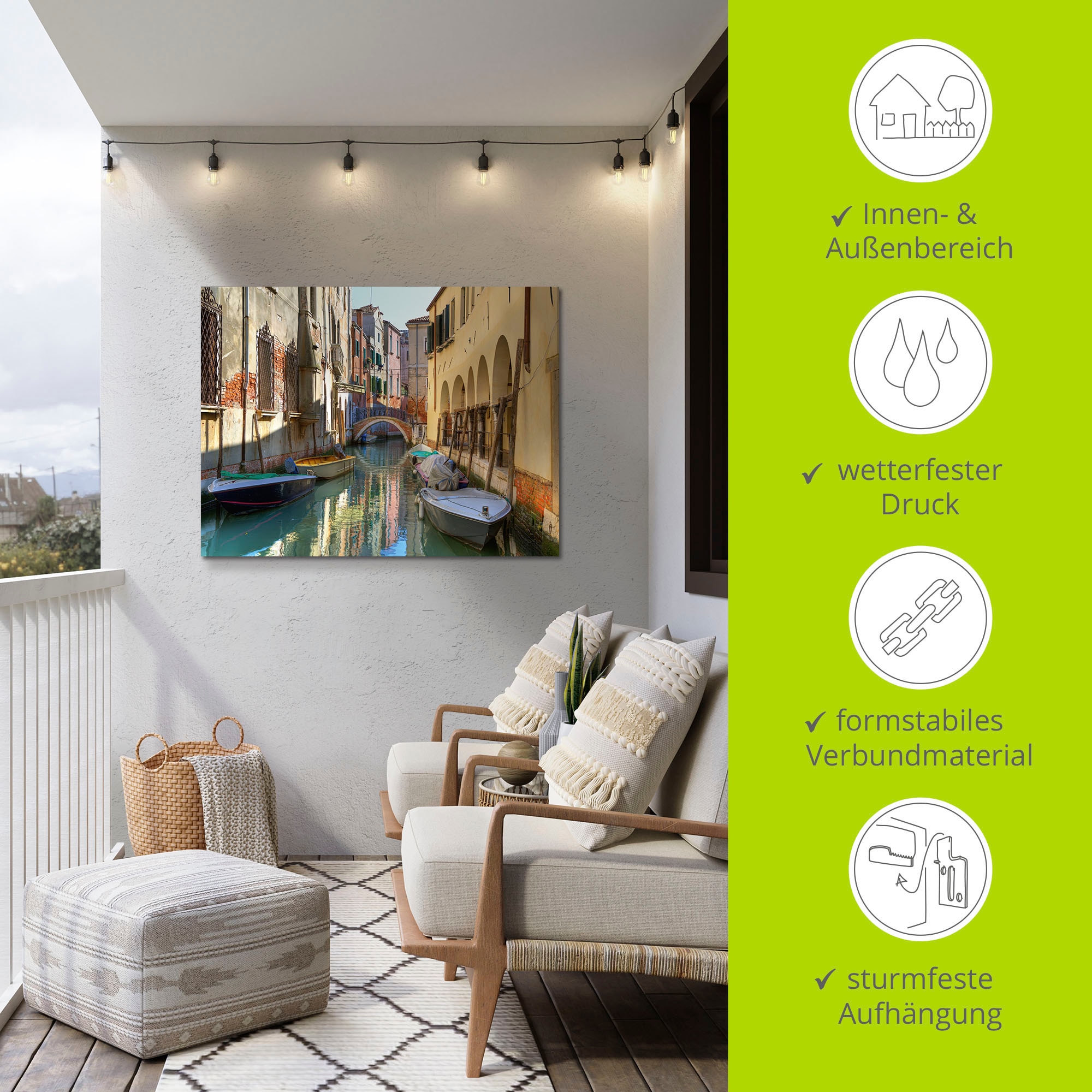 Artland Wandbild »Boote auf Kanal in Venedig« Italien 1 Stk. tlg. als Alubild, Outdoorbild, Leinwandbild, Poster in verschied. Größen