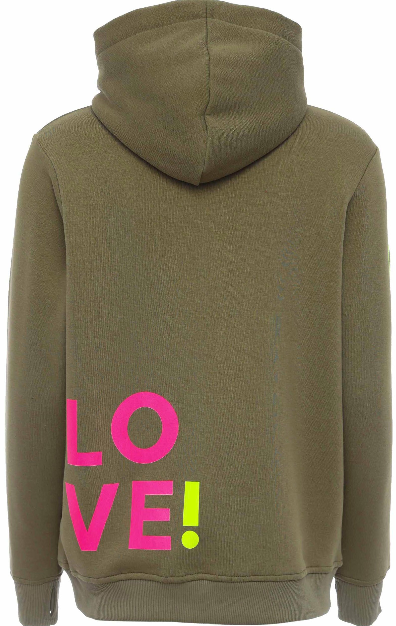 Zwillingsherz Kapuzensweatshirt, mit gesticktem Neon Herz am Ärmel und "Love" Schriftzug auf Kordel