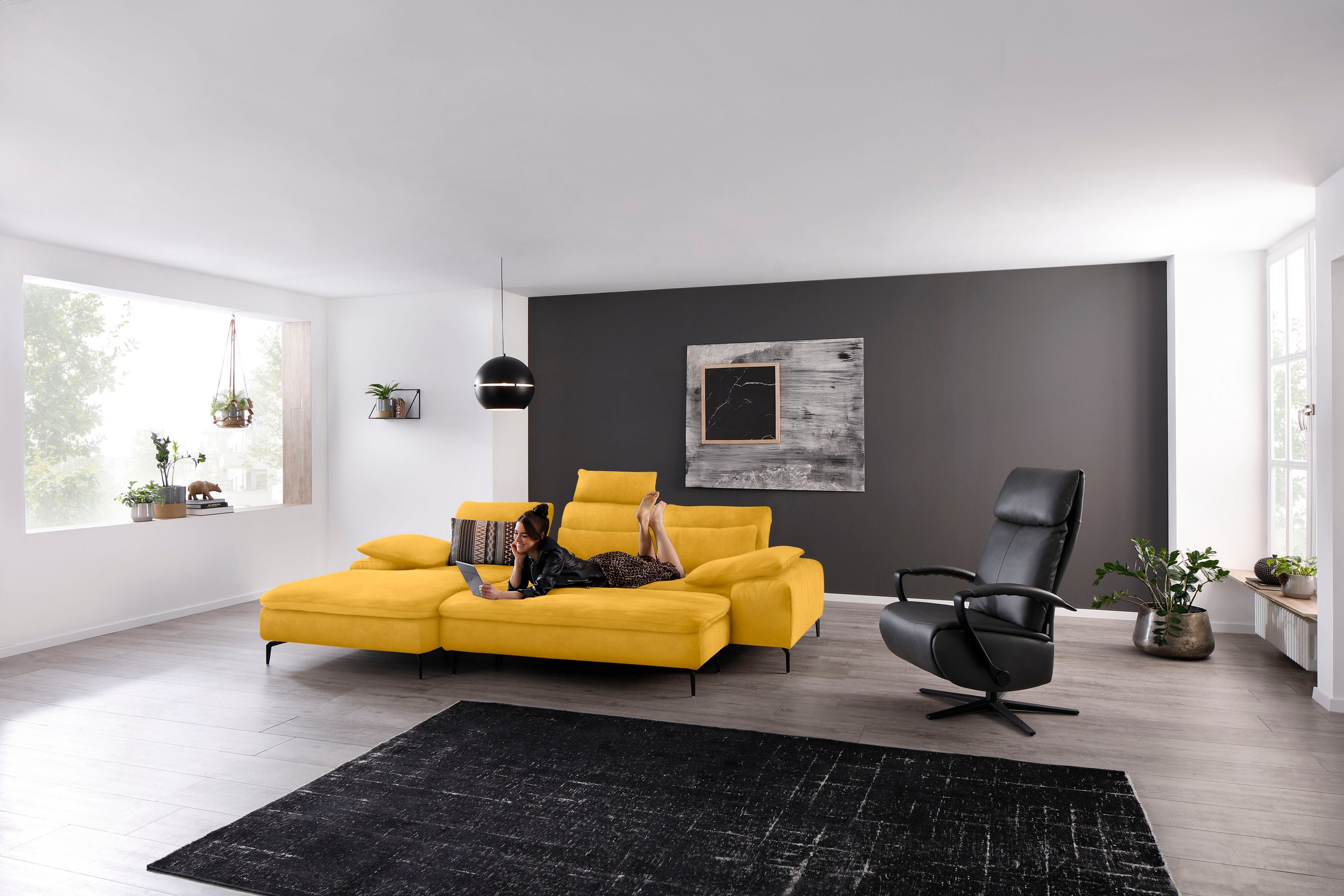 W.SCHILLIG Ecksofa »valentinoo, Designsofa, bequem, elegant und zeitlos, L-Form«, (Set), inklusive Hocker, mit Sitztiefenverstellung, Breite 299 cm