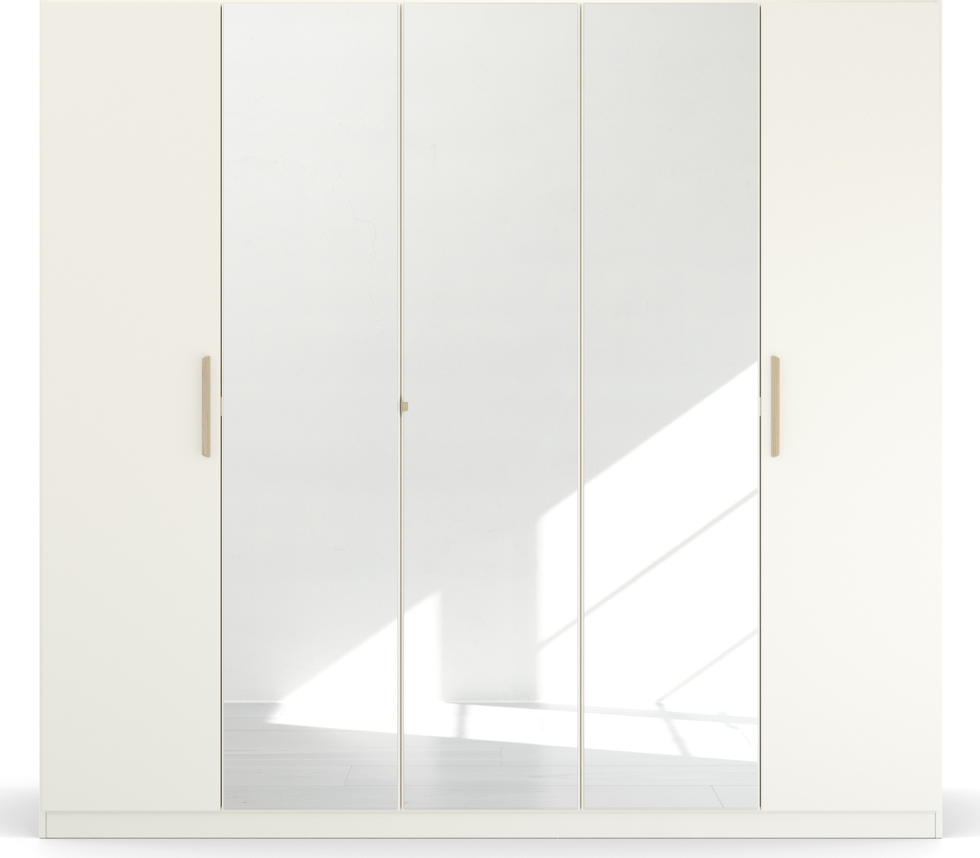 rauch Kleiderschrank »Skandi by Quadra Spin Schlafzimmerschrank«, im Landhaus-Stil mit Massivholzgriffen, vollflächige SpiegeltÜren