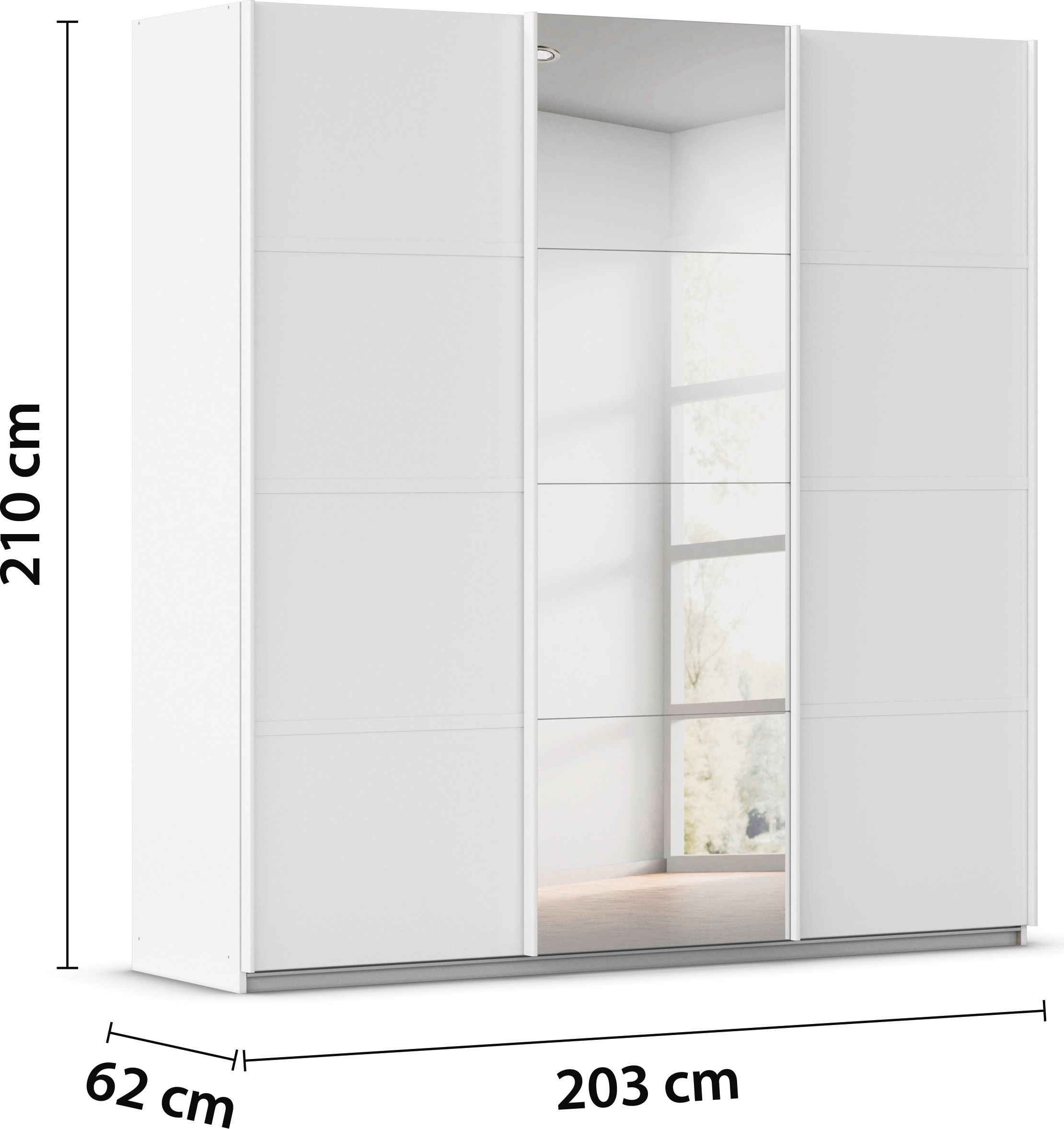 rauch Kleiderschrank »Schwebetürenschrank OTTO´s Choice Garderobe Schrank TOP ANGEBOT Avola« in 3 verschiedenen Ausstattungen BASIC/CLASSIC/PREMIUM inkl. Spiegel,  mit eleganten Zierleisten in Chrom, Schwarz oder Weiß MADE IN GERMANY