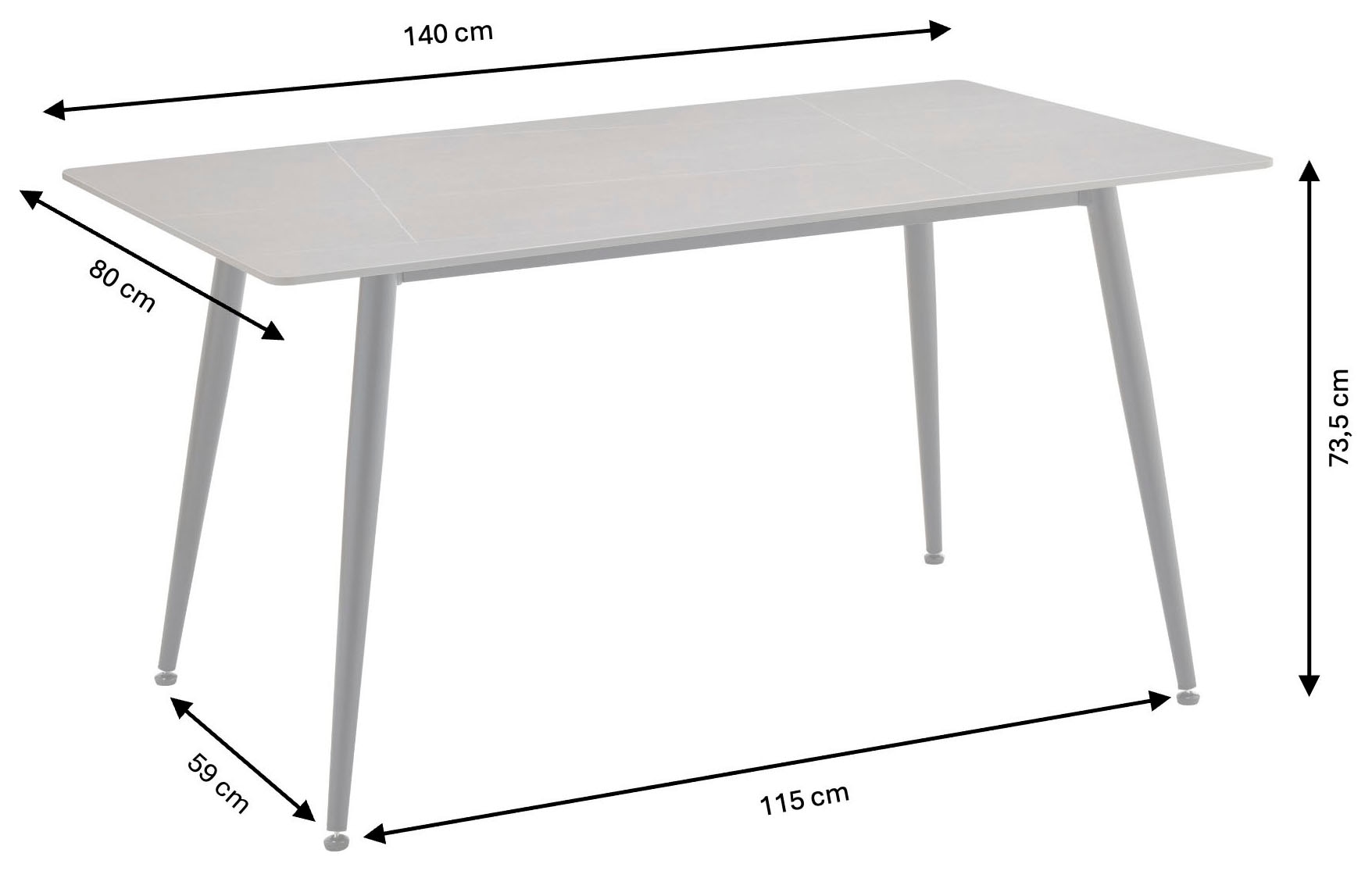 OTTO home Esstisch »Juniper« 1 Stk. tlg. Tisch 140x80cm in Sinterstein-Keramikoptik für bis zu 6 Personen
