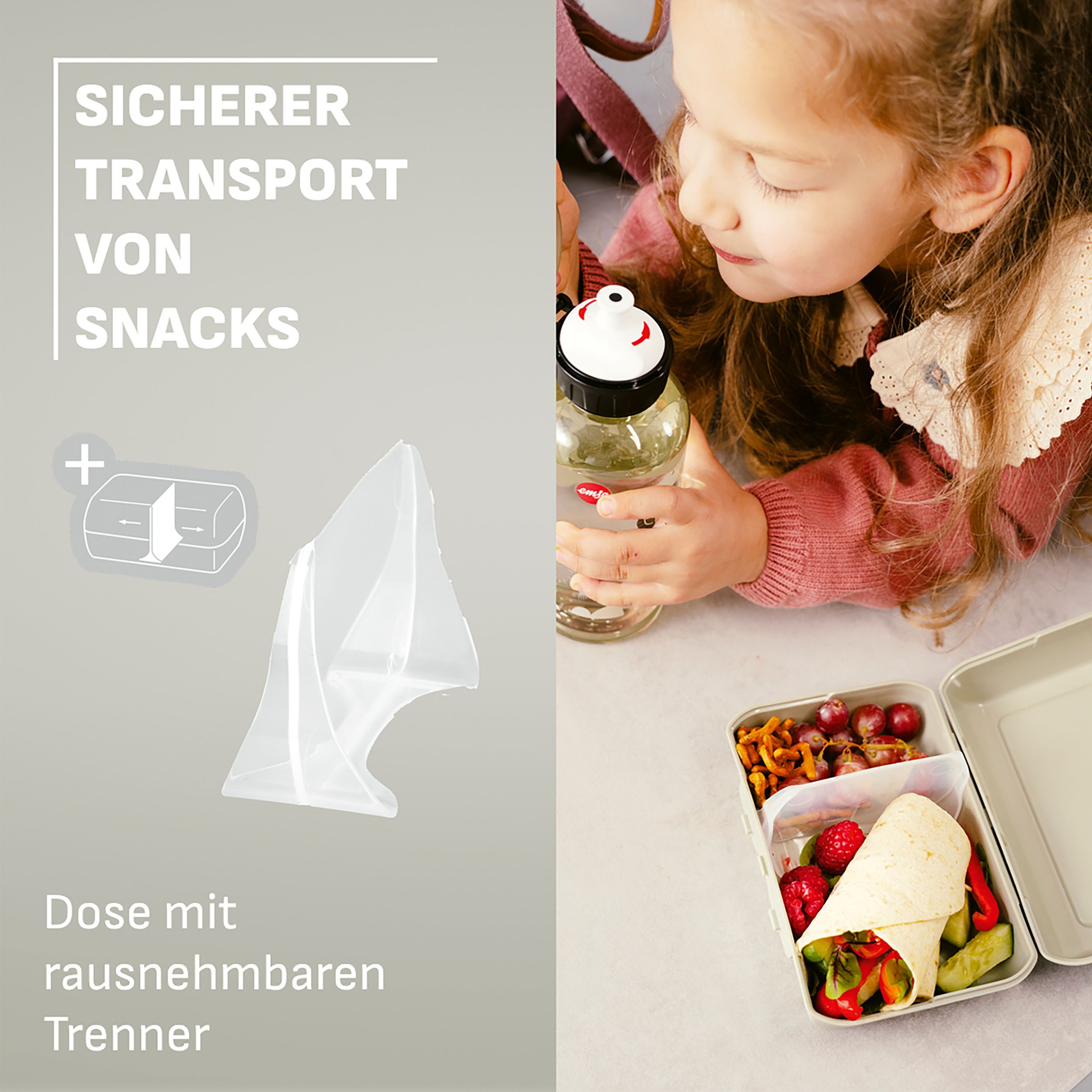 Emsa Kindergeschirr-Set »Kids« Tritan-Trinkflasche, 0,6 l, Vorratsdose mit herausnehmbarem Trenner