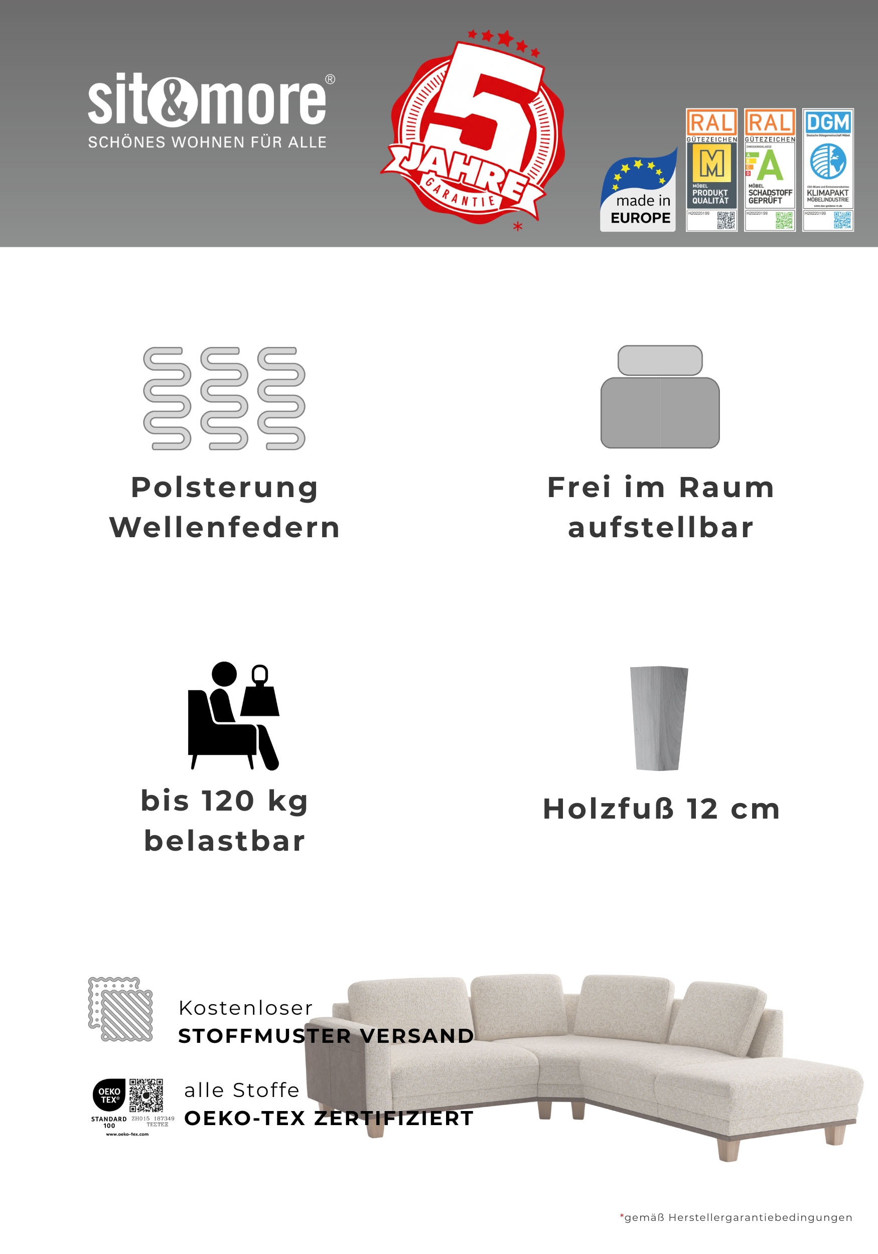 sit&more Polsterhocker »Concept« mit Buchefuß in drei Farben zur Auswahl