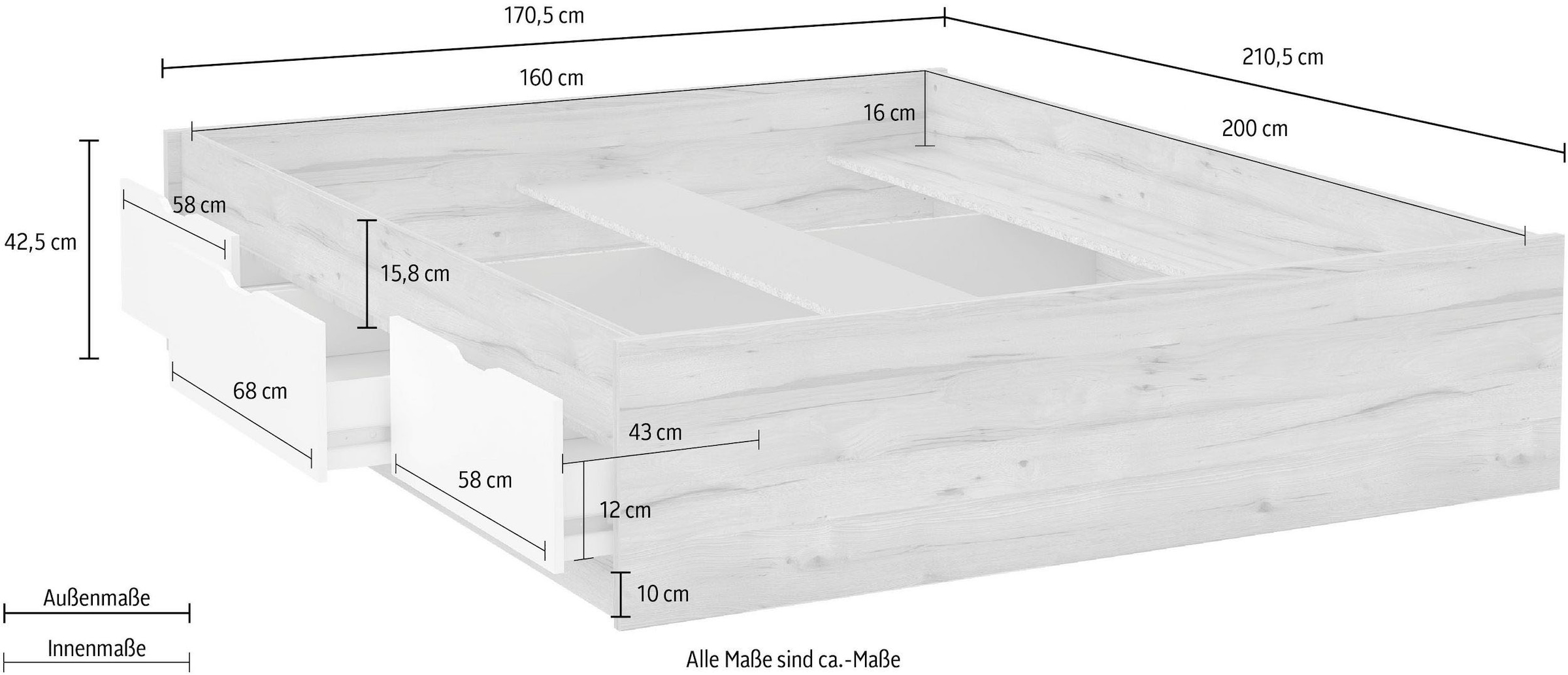 FORTE Stauraumbett »Vankka, viel Stauraum, skandinavisches Design«, mit 3 Schubladen, weitere Produkte zur Serie erhältlich