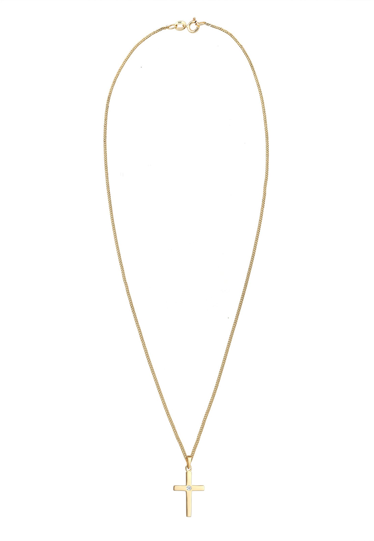 Elli DIAMONDS Silberkette »Halskette Kreuz Diamant Weiß Brillantschliff (0.015ct) 585 Gelbgold«