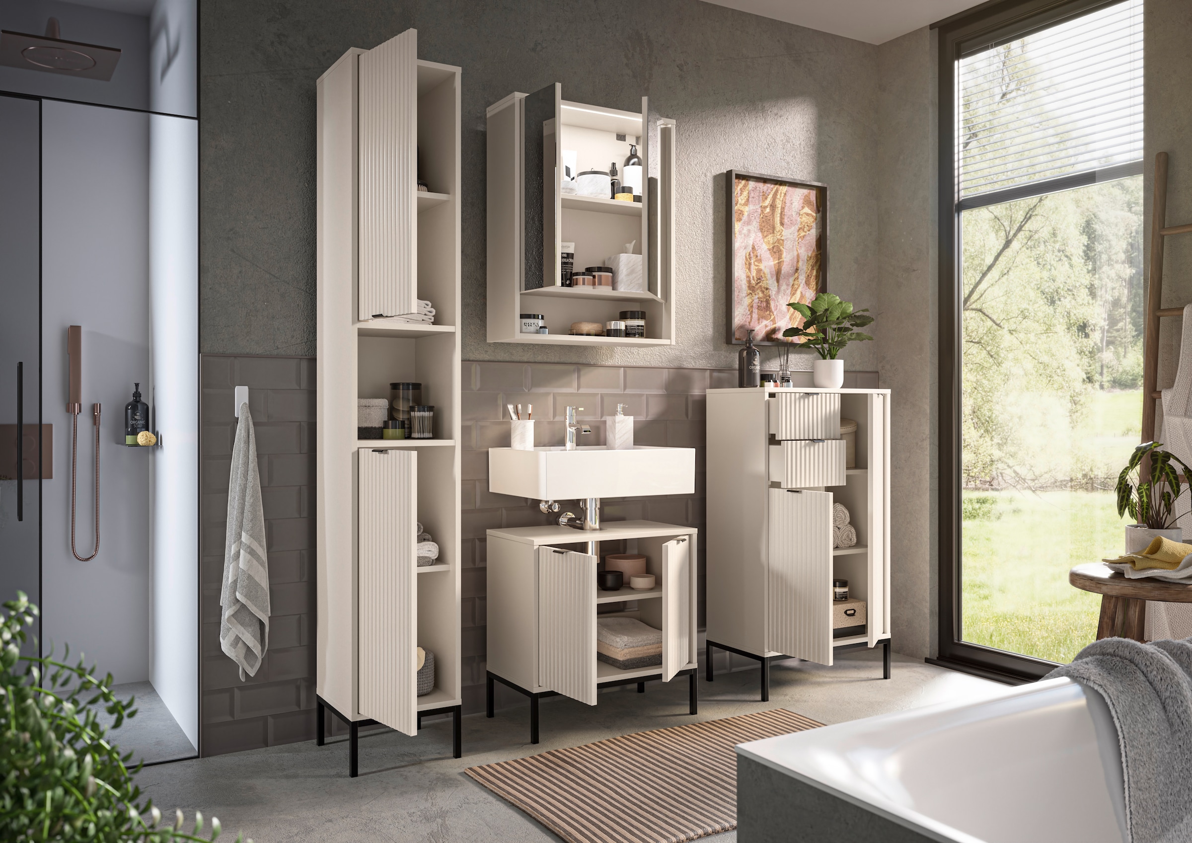 BASIC by Balculina Waschbeckenunterschrank »Lucera Waschbeckenunterschrank, Badezimmerschrank BxHxT 60x60x32« 1 Stk. tlg. Breite 60 cm, Tür L/R montierbar