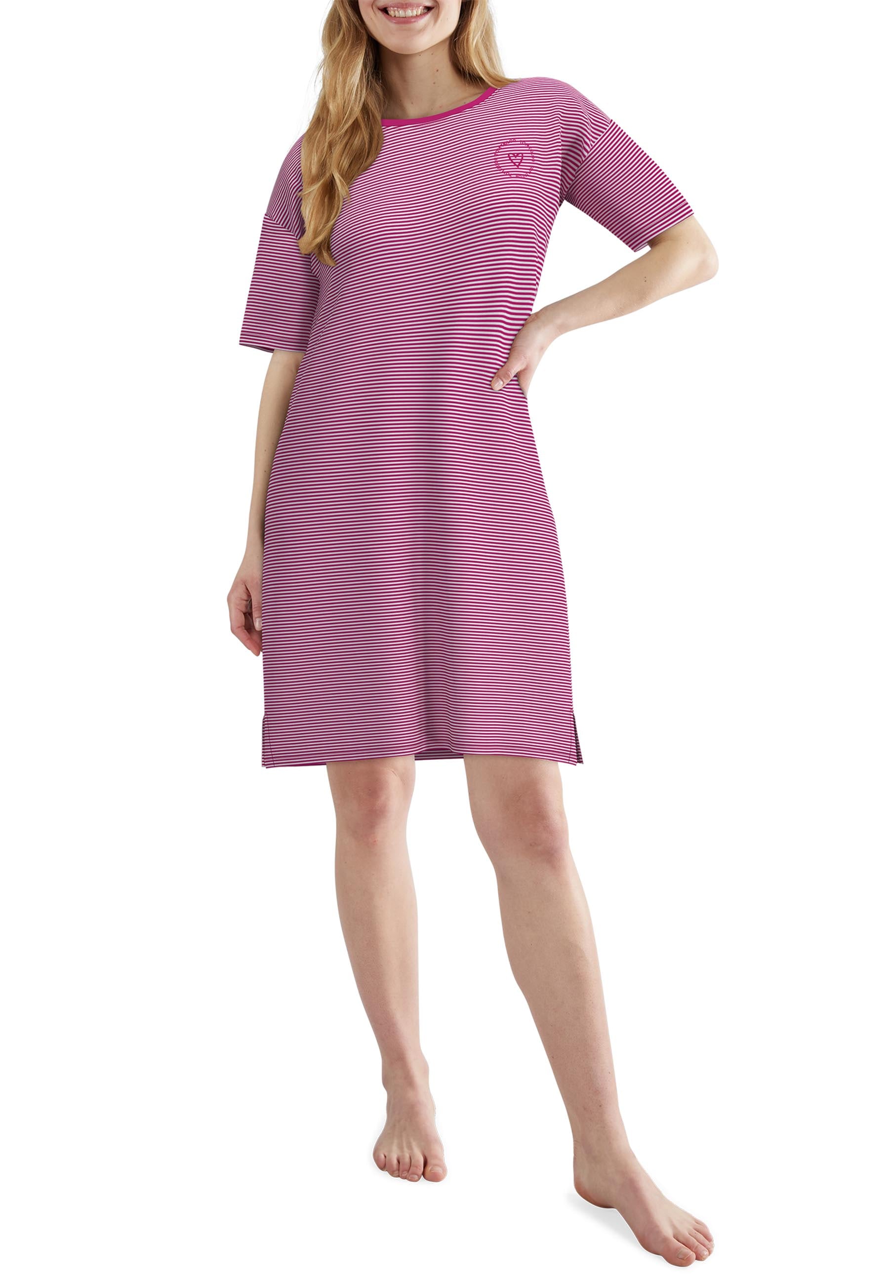 TOM TAILOR Nachthemd gestreift, knielang, Halbarm, Rundhalsausschnitt, Baumwollmix