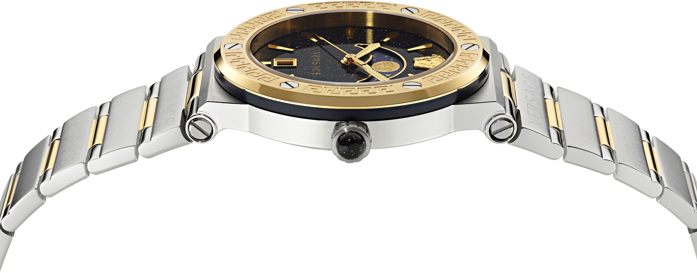 Versace Quarzuhr »GRECA LOGO MOONPHASE, VE7G00223«, Armbanduhr, Damenuhr, Saphirglas, Datum, Swiss Made, bicolor, analog